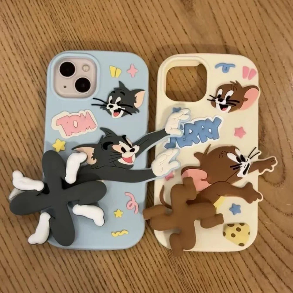 Keep Your Phone Fun and Protected with the Silicone Soft 3D Running Cartoon Phone Case (Tom & Jerry)!