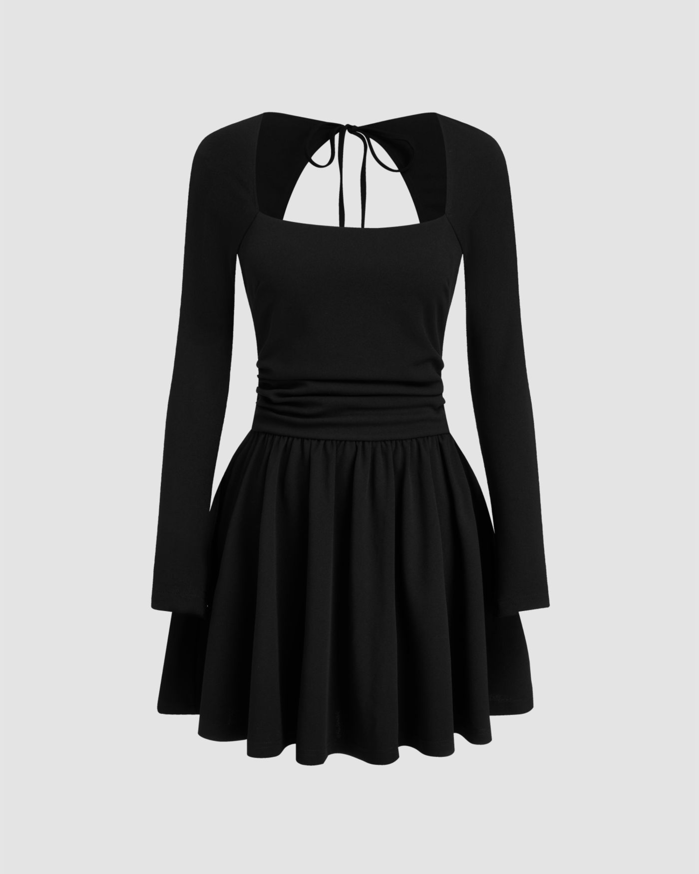 Cut-Out Knotted Mini Dress with Square Neckline - Black