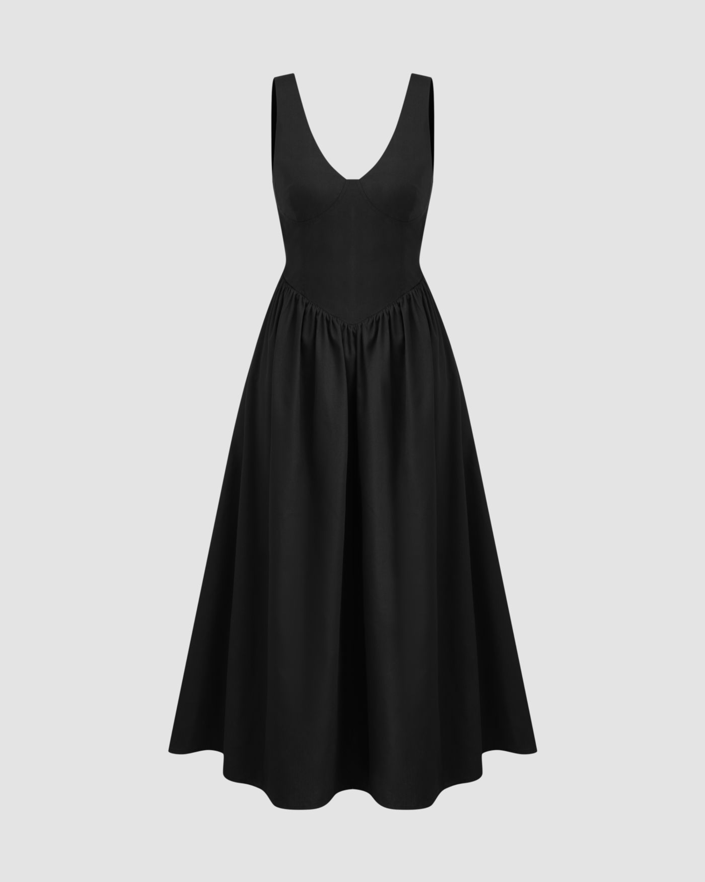 Cotton-Blend V-Neck Ruffle Maxi Dress - Black