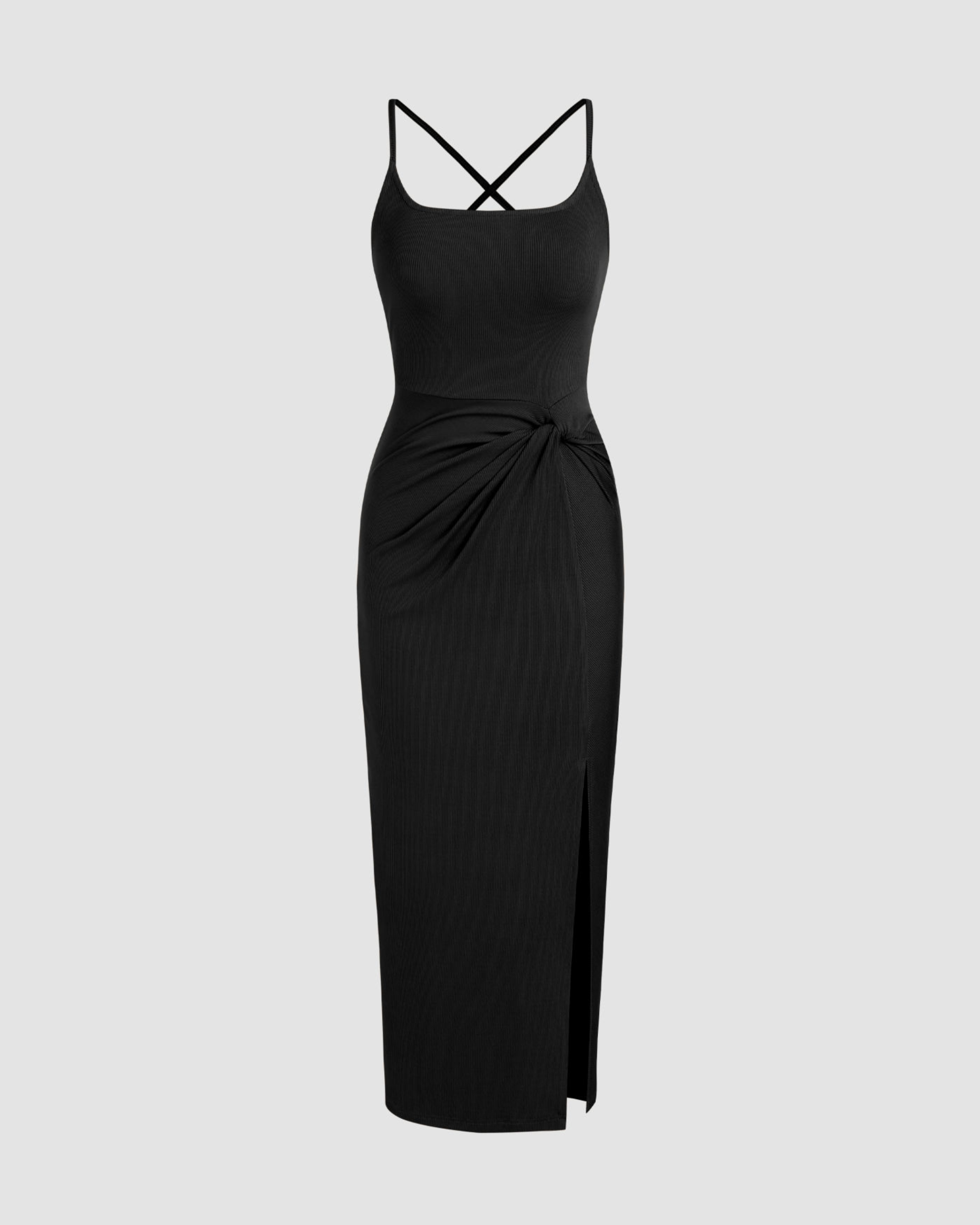 Criss-Cross Twist U-Neck Maxi Dress - Black