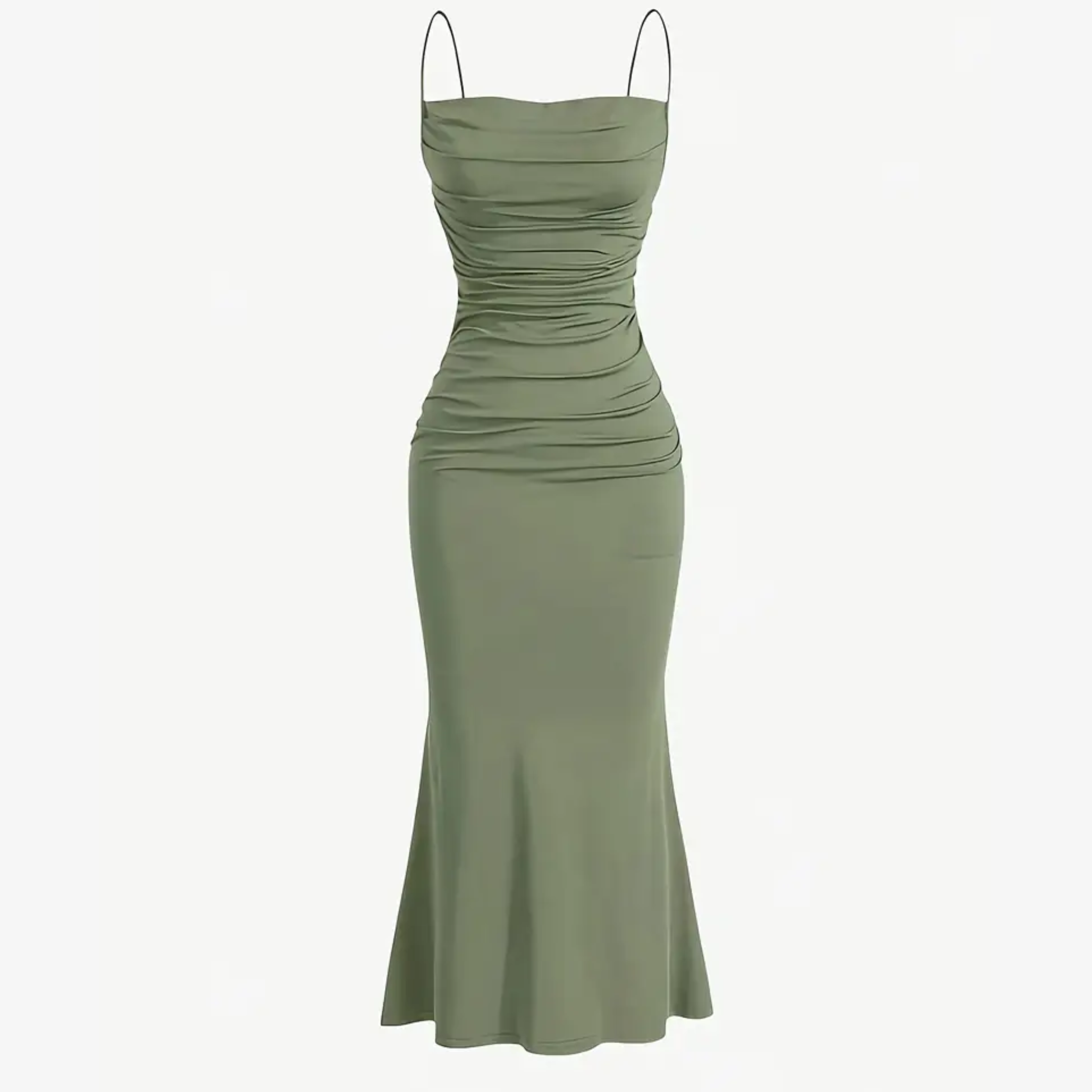 Slim Fit Pleated Suspender Dress (Green)