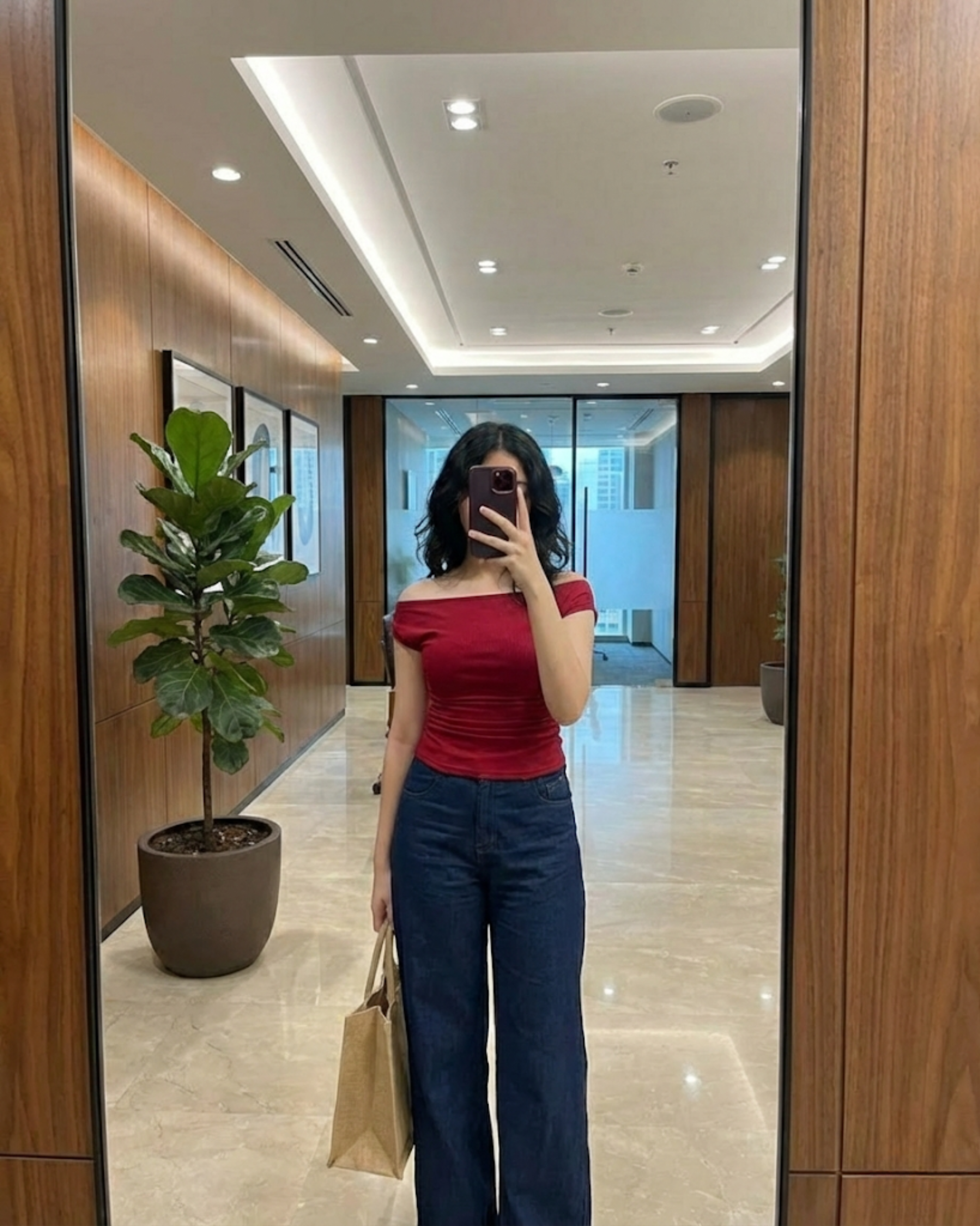 Red Off-Shoulder Fitted Crop Top