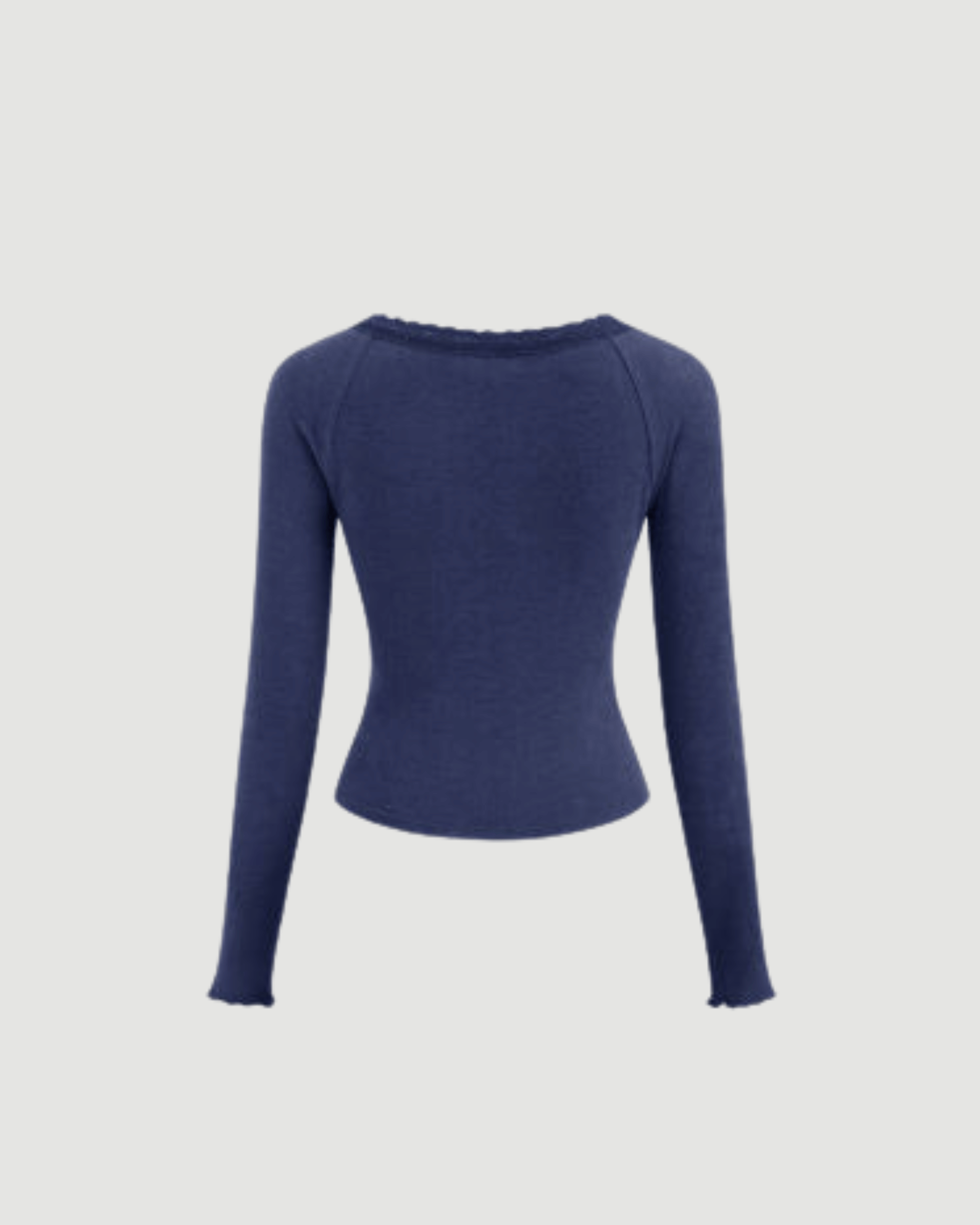 Navy Blue Long Sleeve V-Neck Top