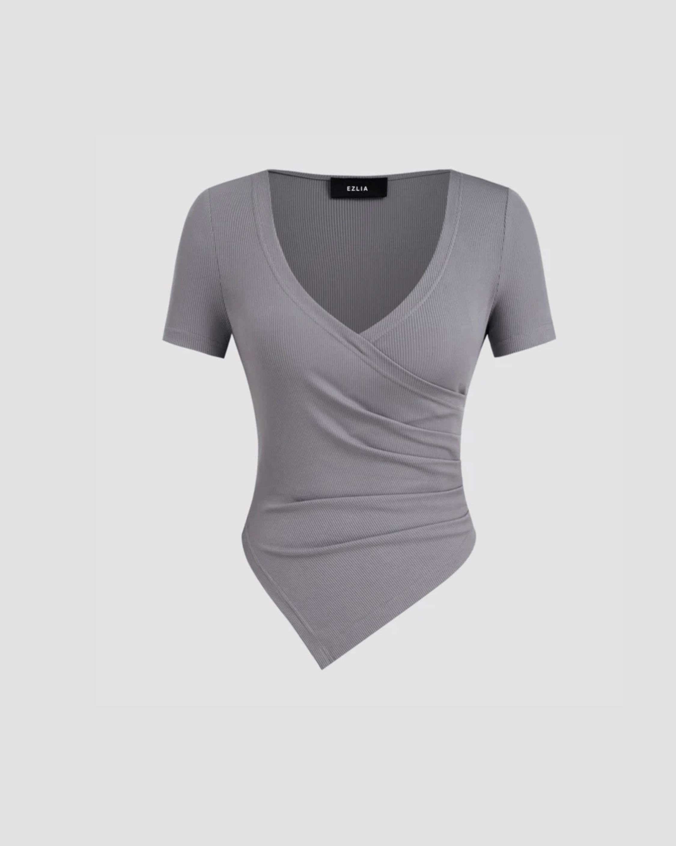 Grey V-Neck Wrap Style Top
