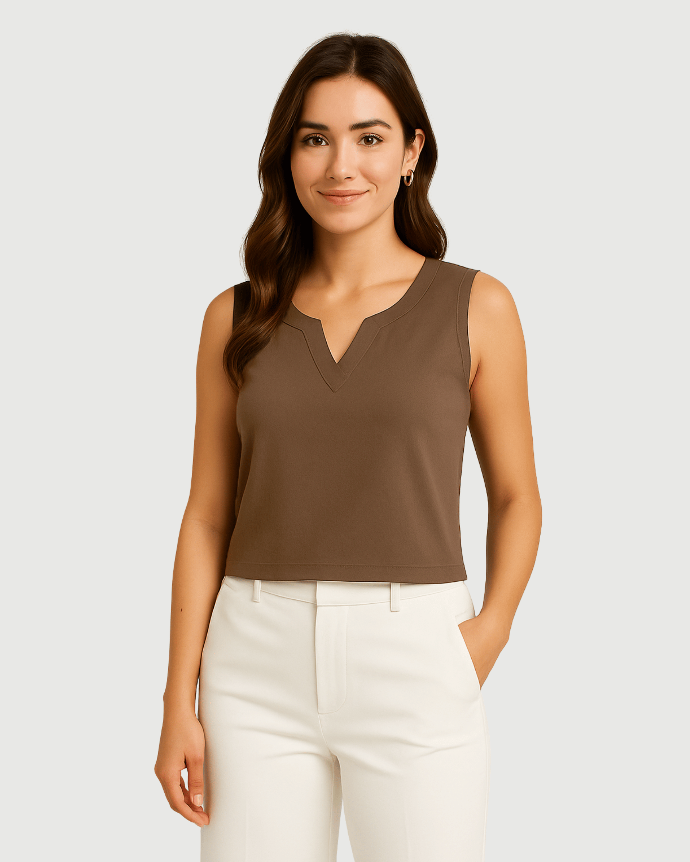 Brown V-Neck Crop Top