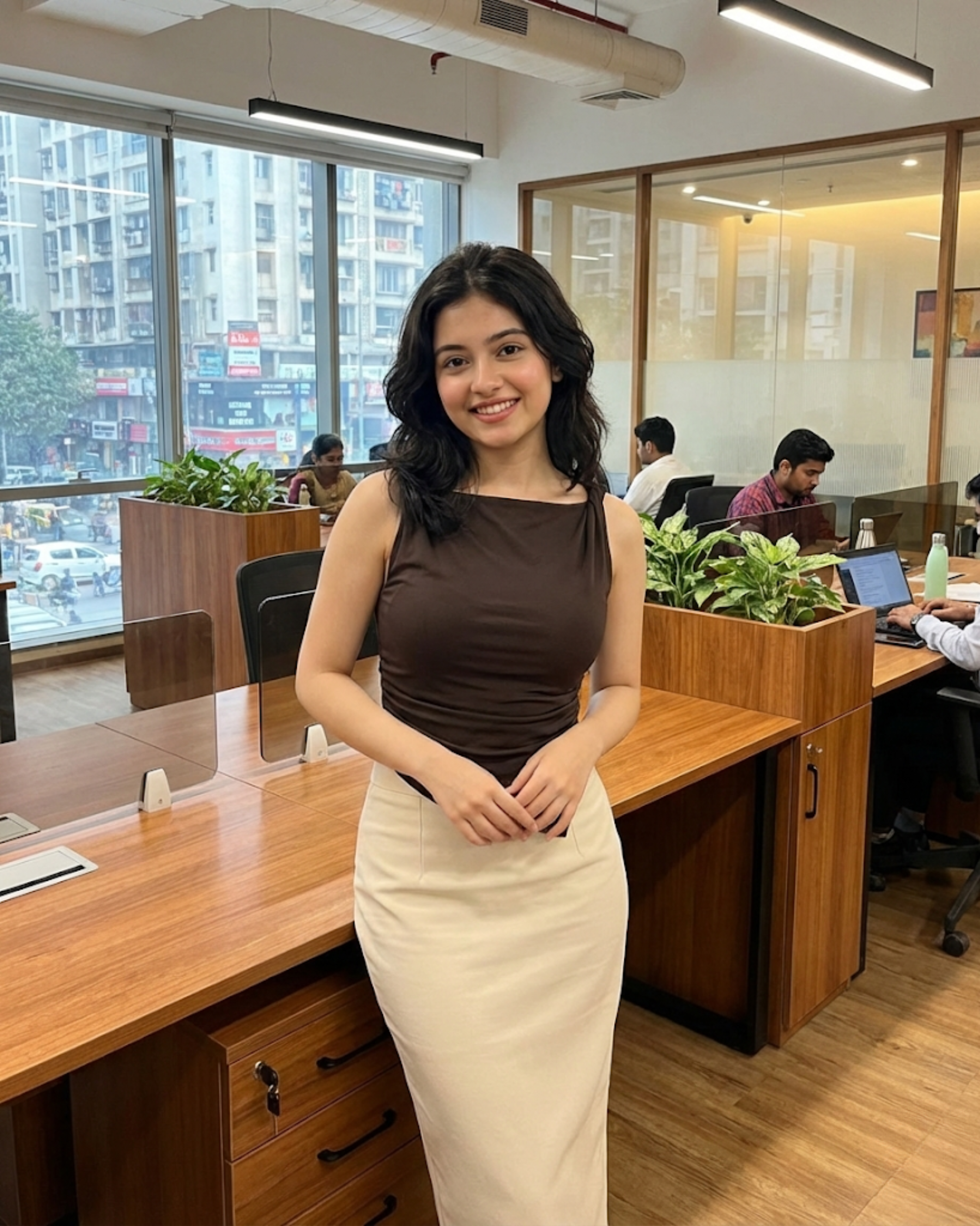 Brown Sleeveless Draped Top