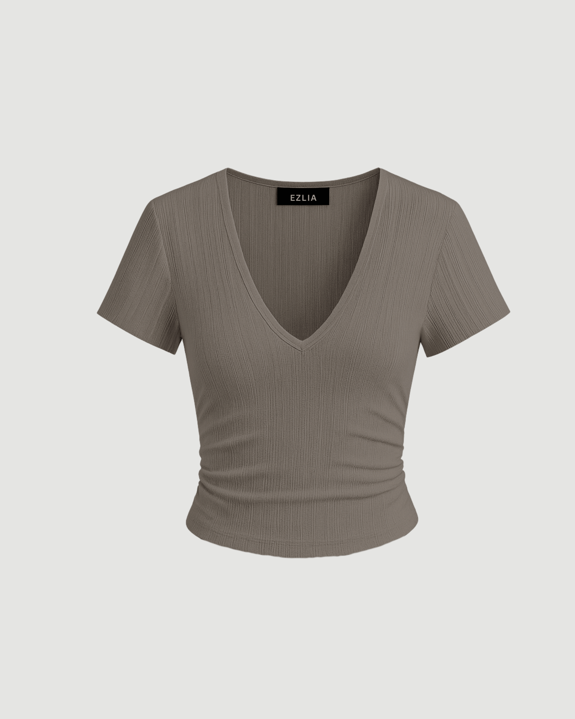 V-Neck Ruched Crop Top – Taupe