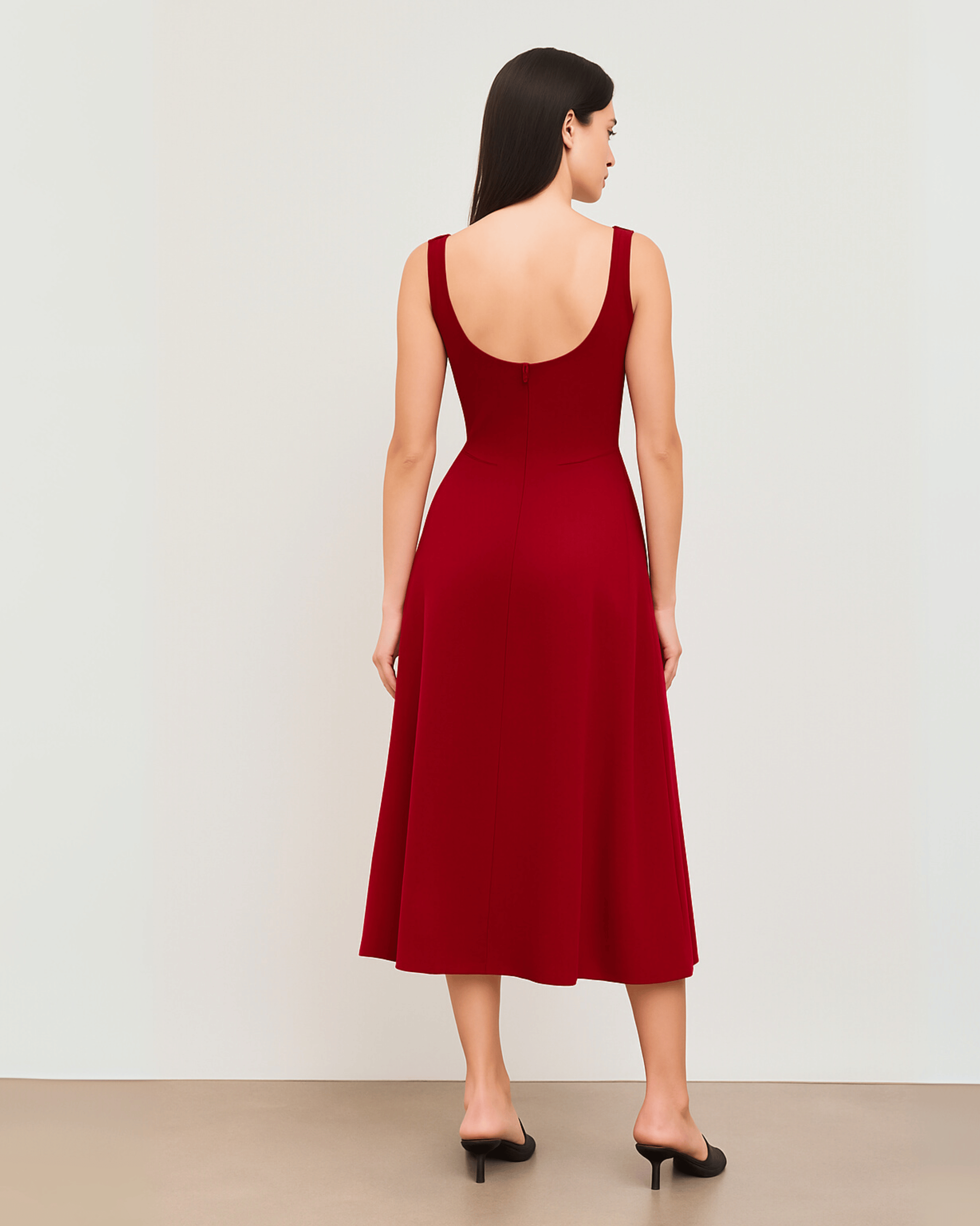 Wine Red Sleeveless Midi Dress