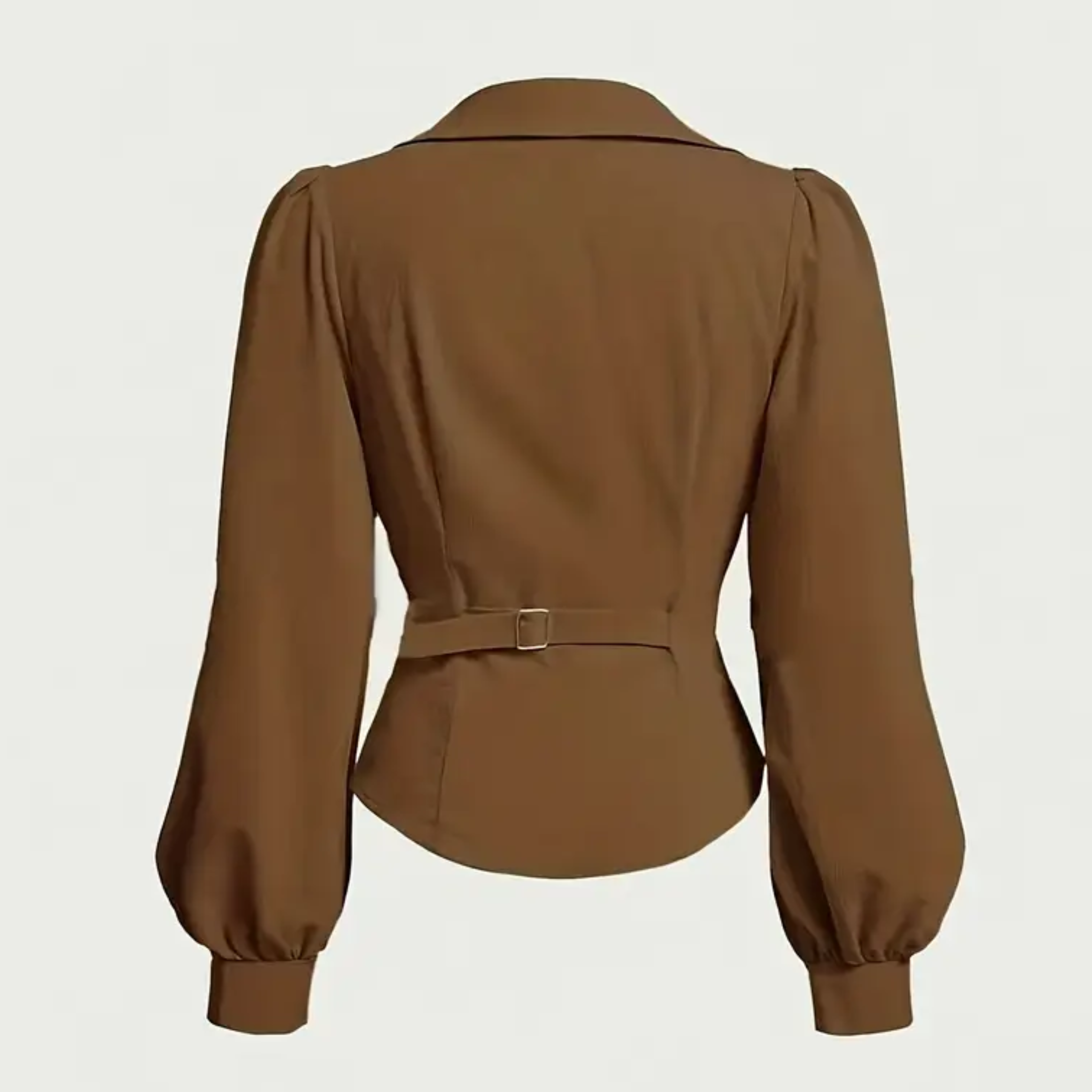 Brown Ruched V-Neck Blouse