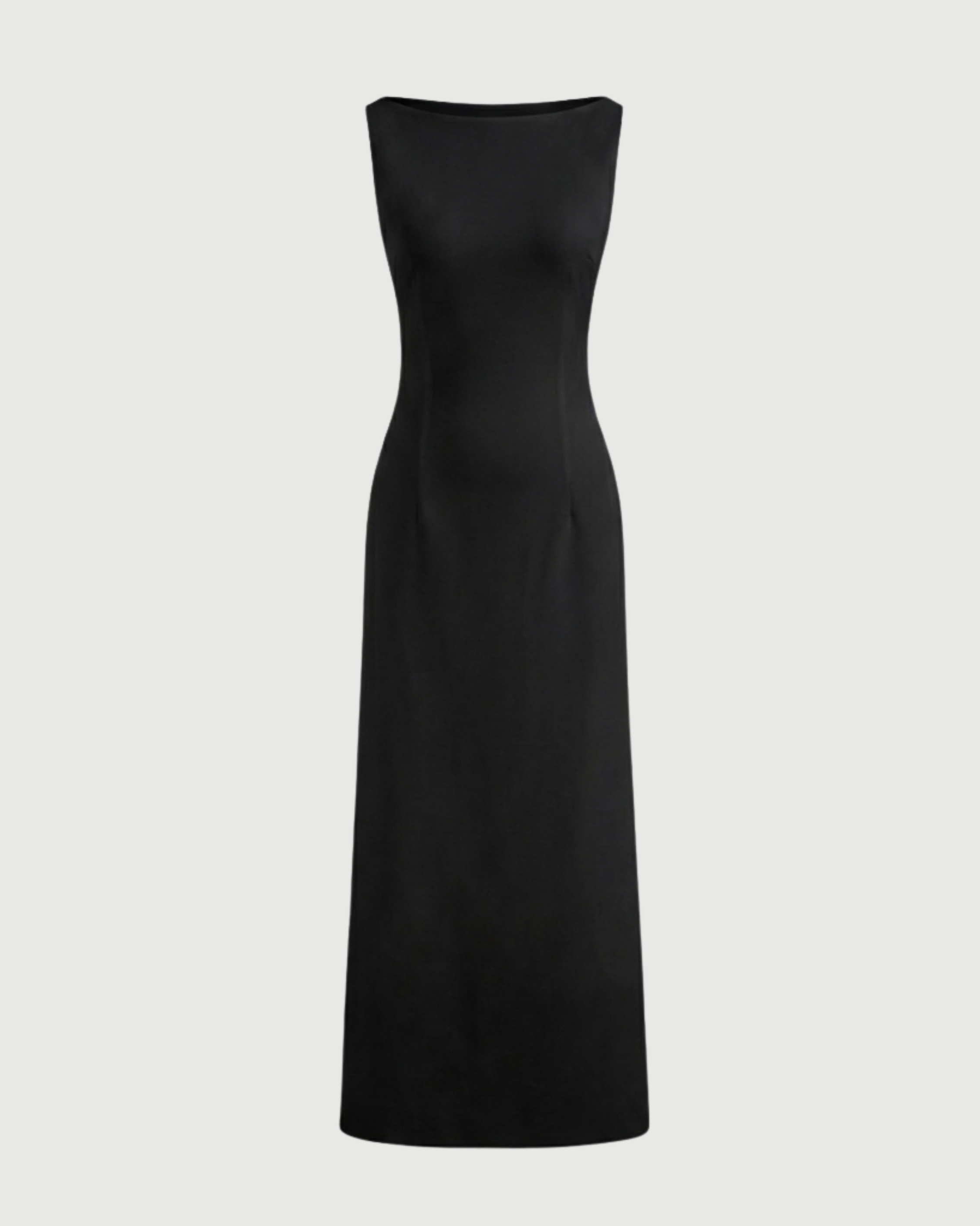 Boat Neck Solid Maxi Dress-Black