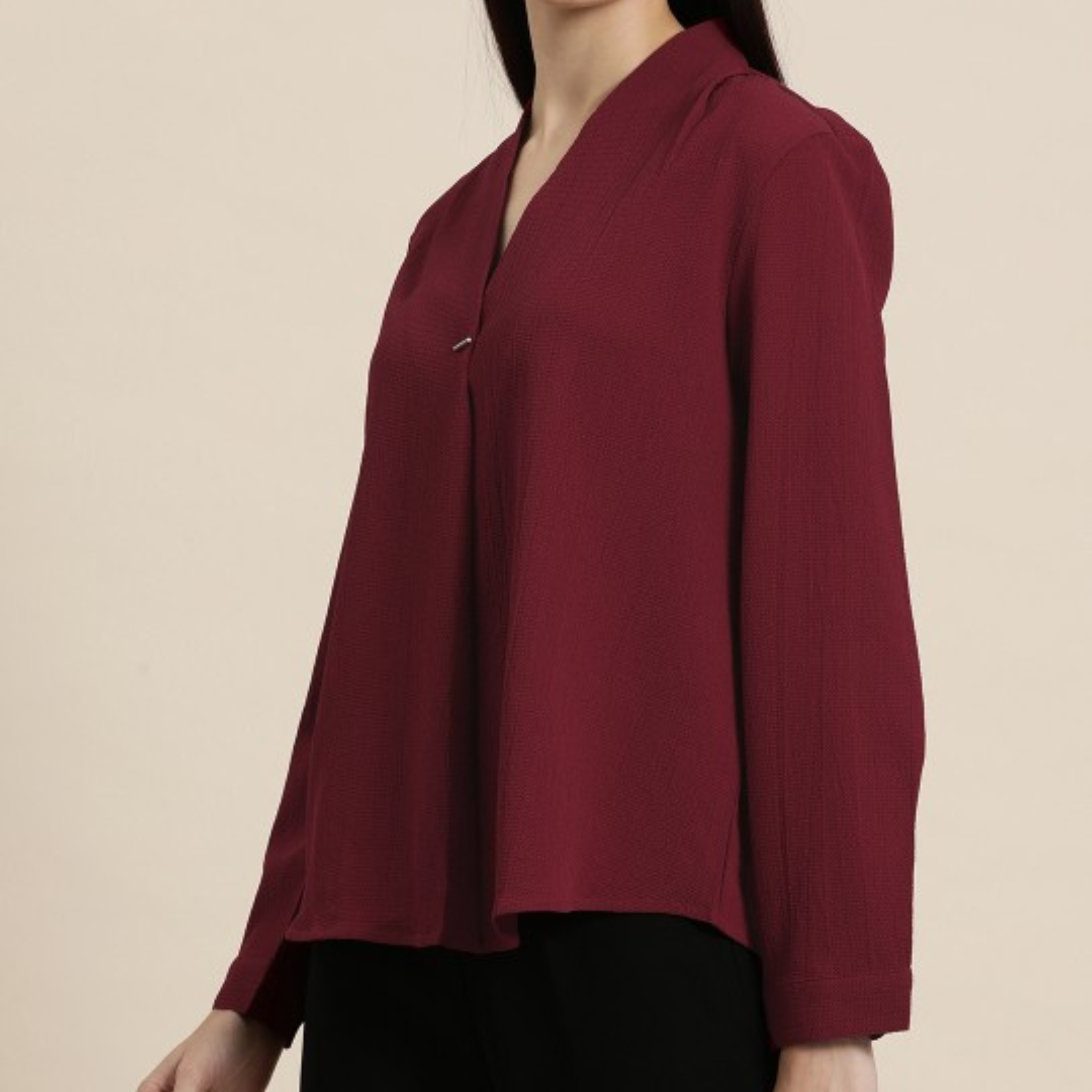 Maroon Collar Long Sleeve Top