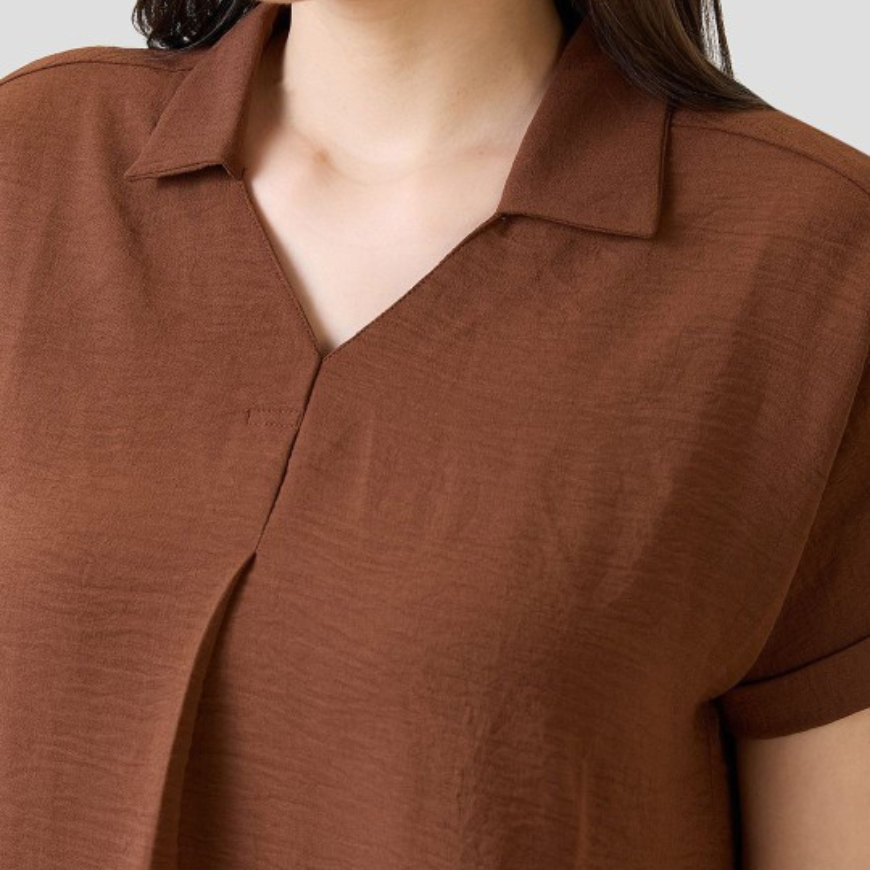 Brown Collared Short Sleeve Top
