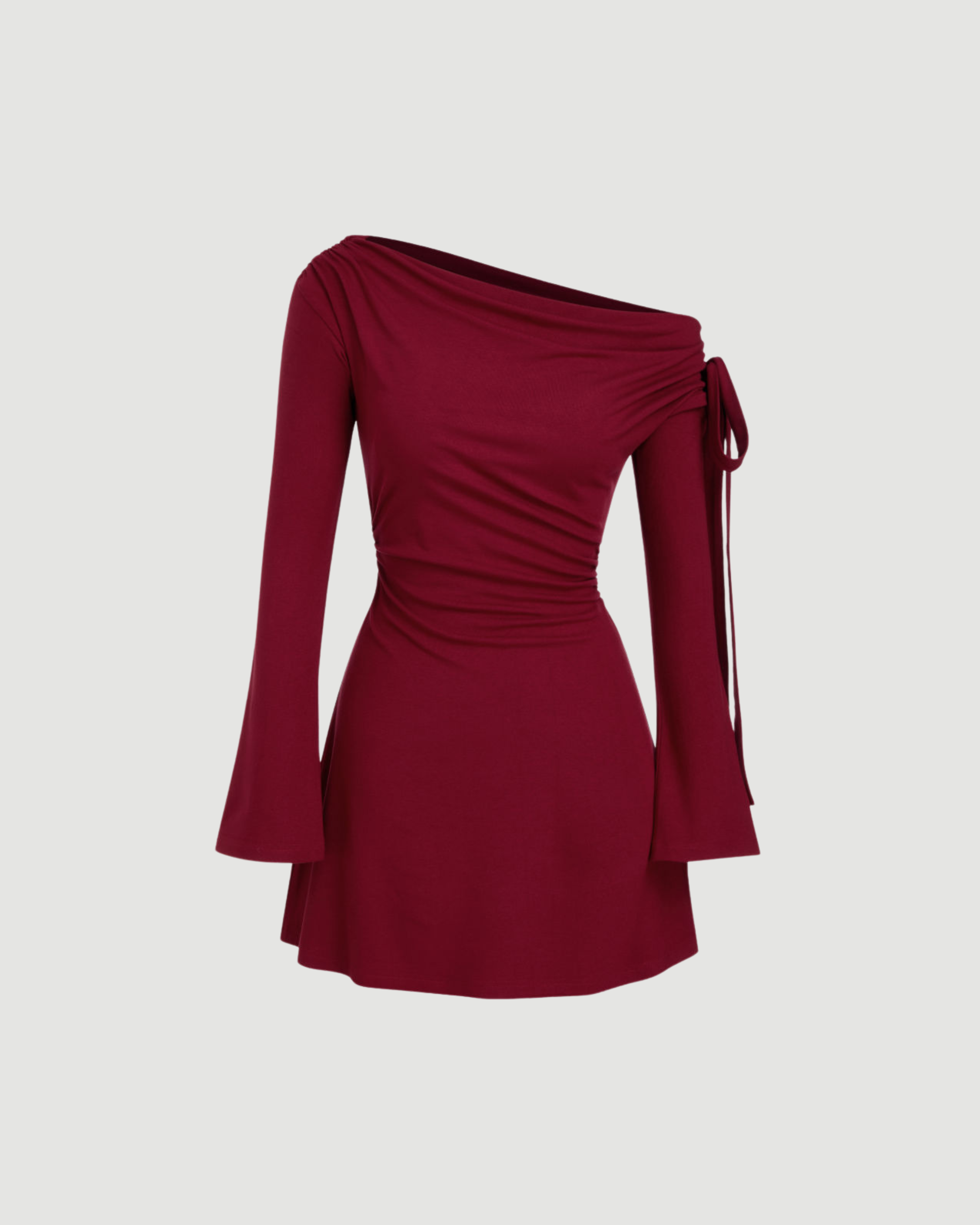 One-Shoulder Wine Red Mini Dress