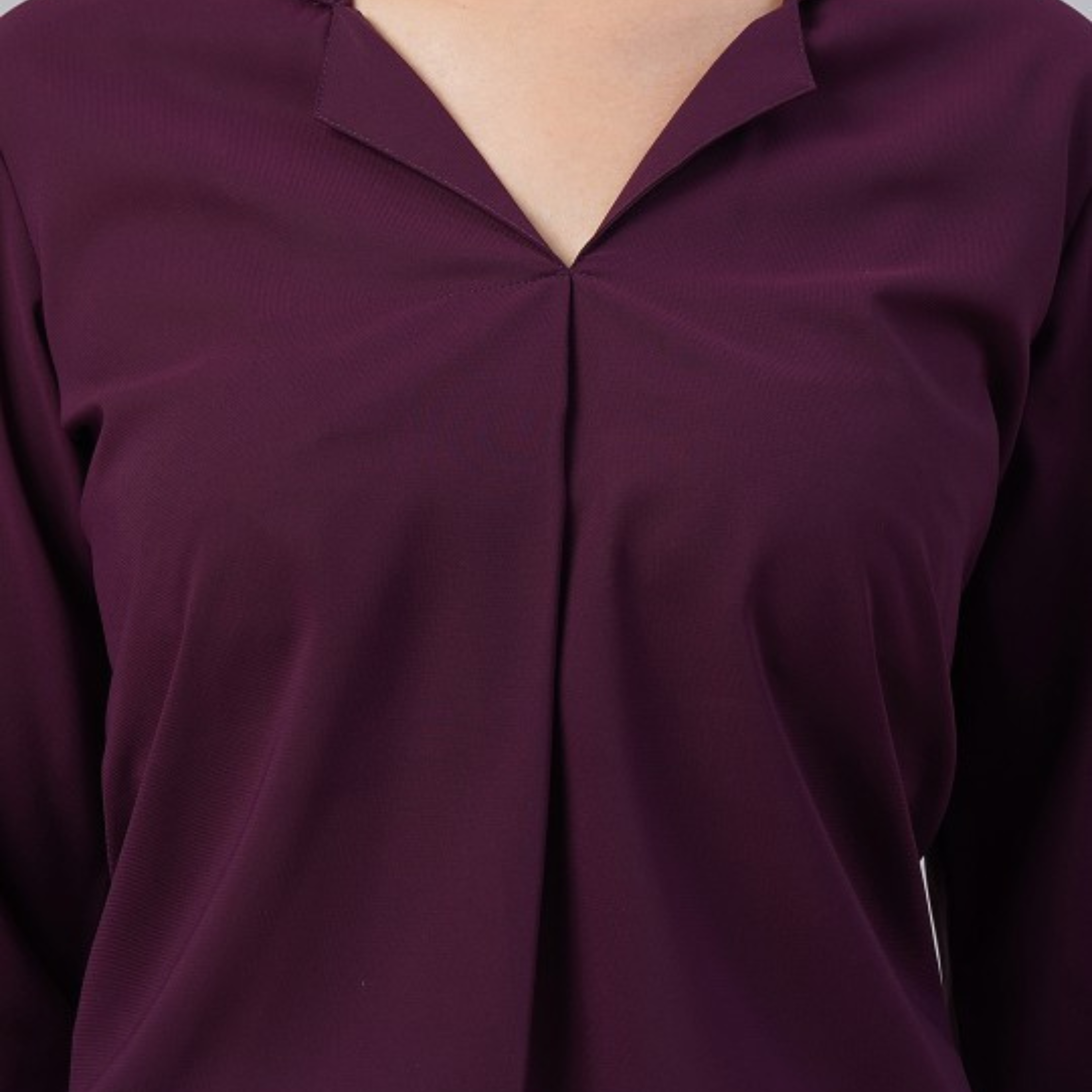 Plum V-Collar Long Sleeve Office Shirt