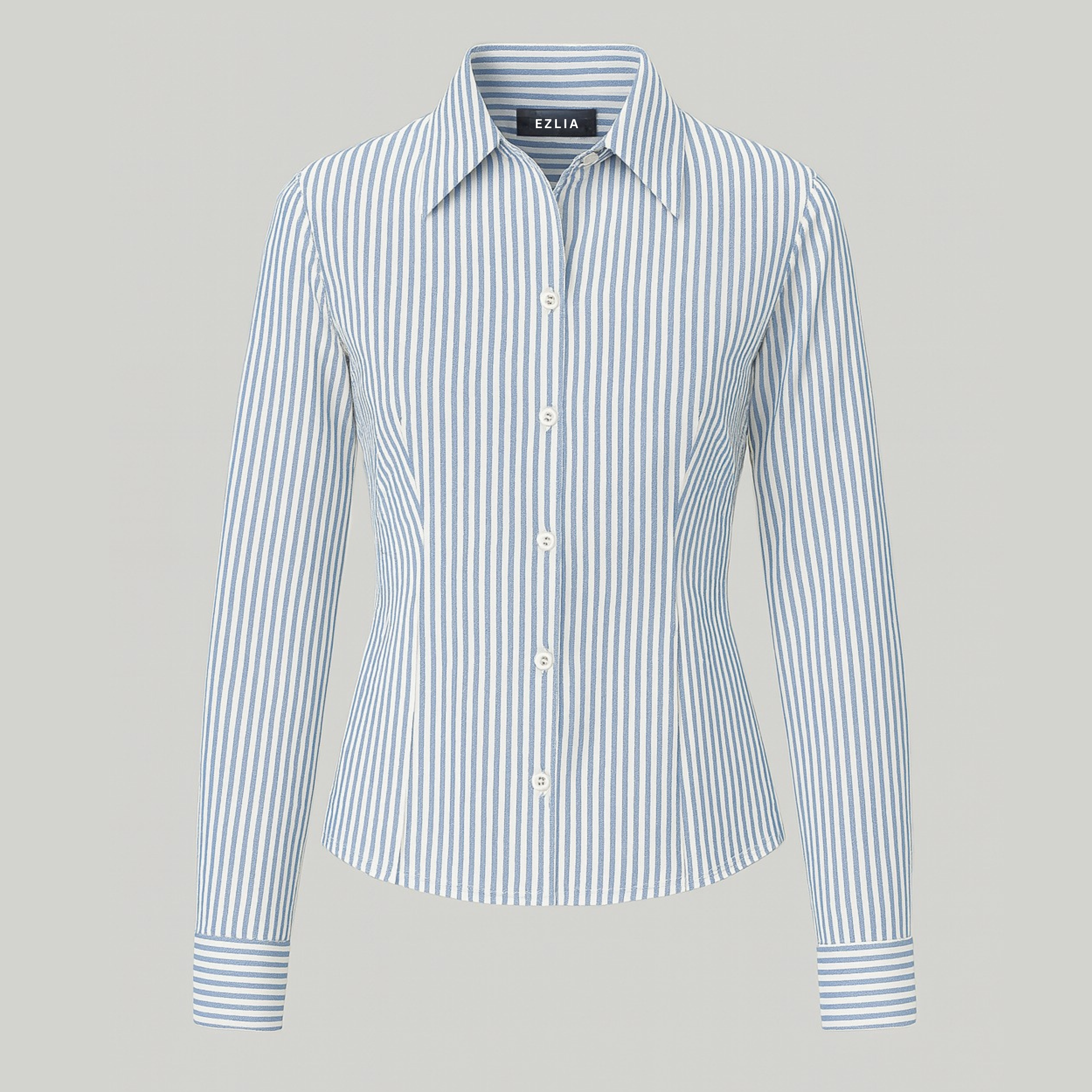 Soft Blue Striped Slim-Fit Shirt