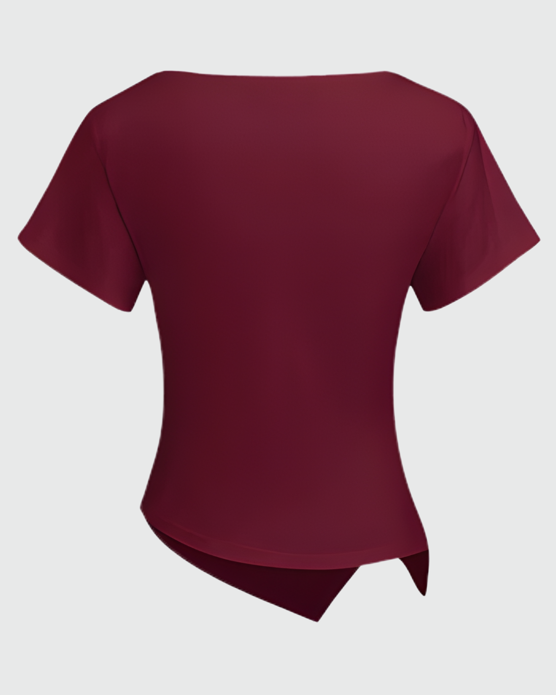 Cotton-blend Boat Neck Ruched Asymmetrical Hem Tee-Wine