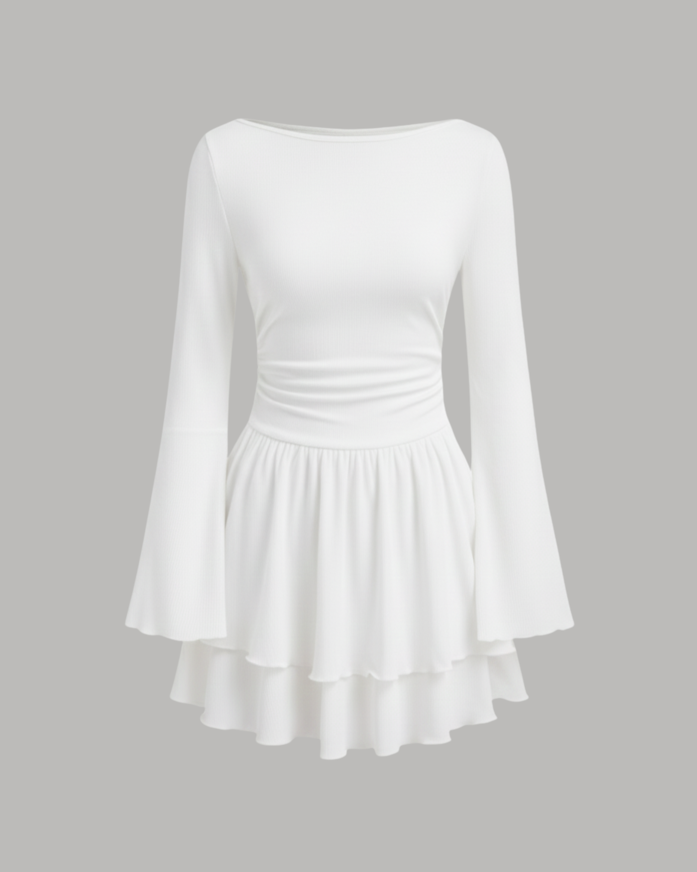 Bohemian Bell Sleeve Layered Mini Dress - White