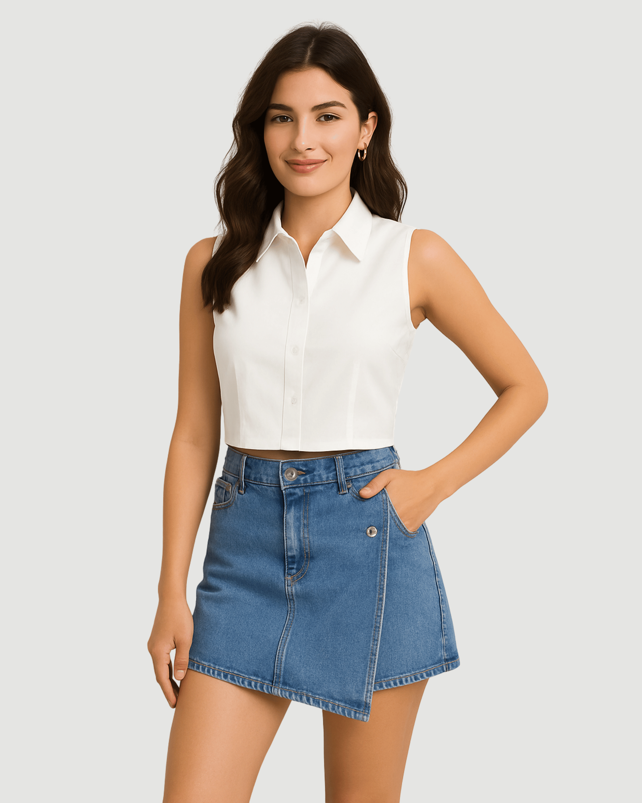 White Sleeveless Crop Shirt