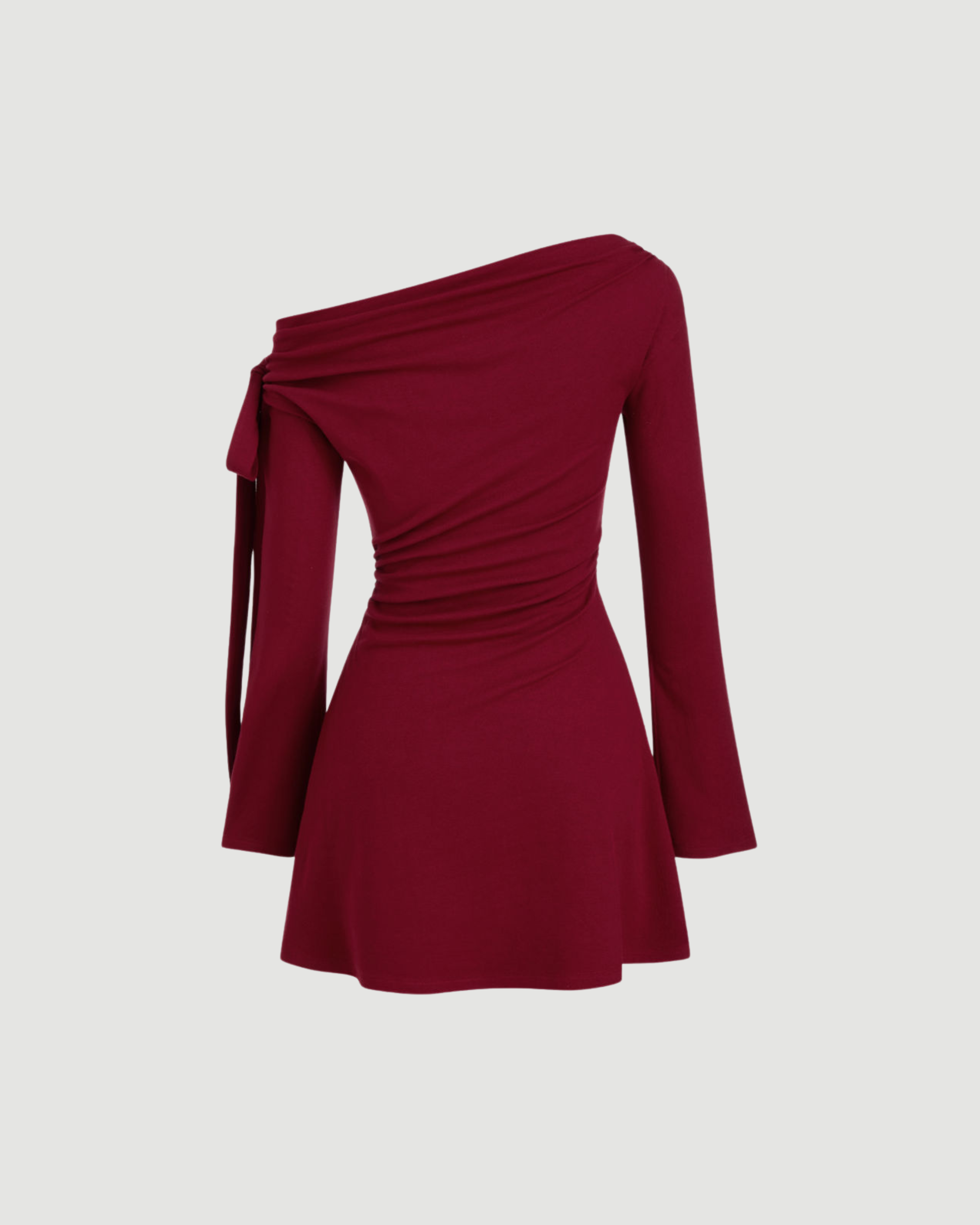One-Shoulder Wine Red Mini Dress