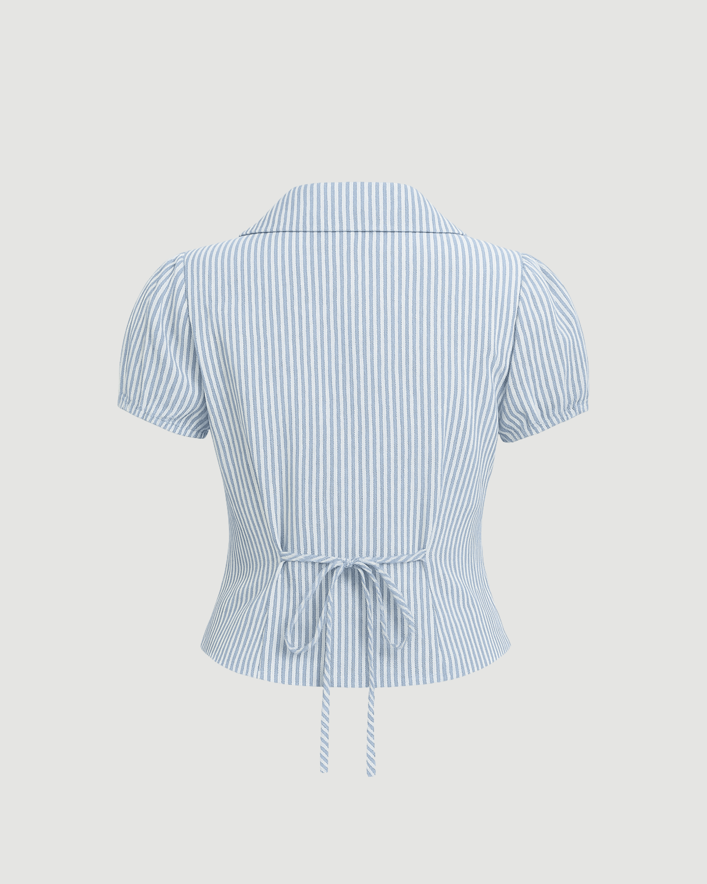Top Blue & White Striped Puff Sleeves