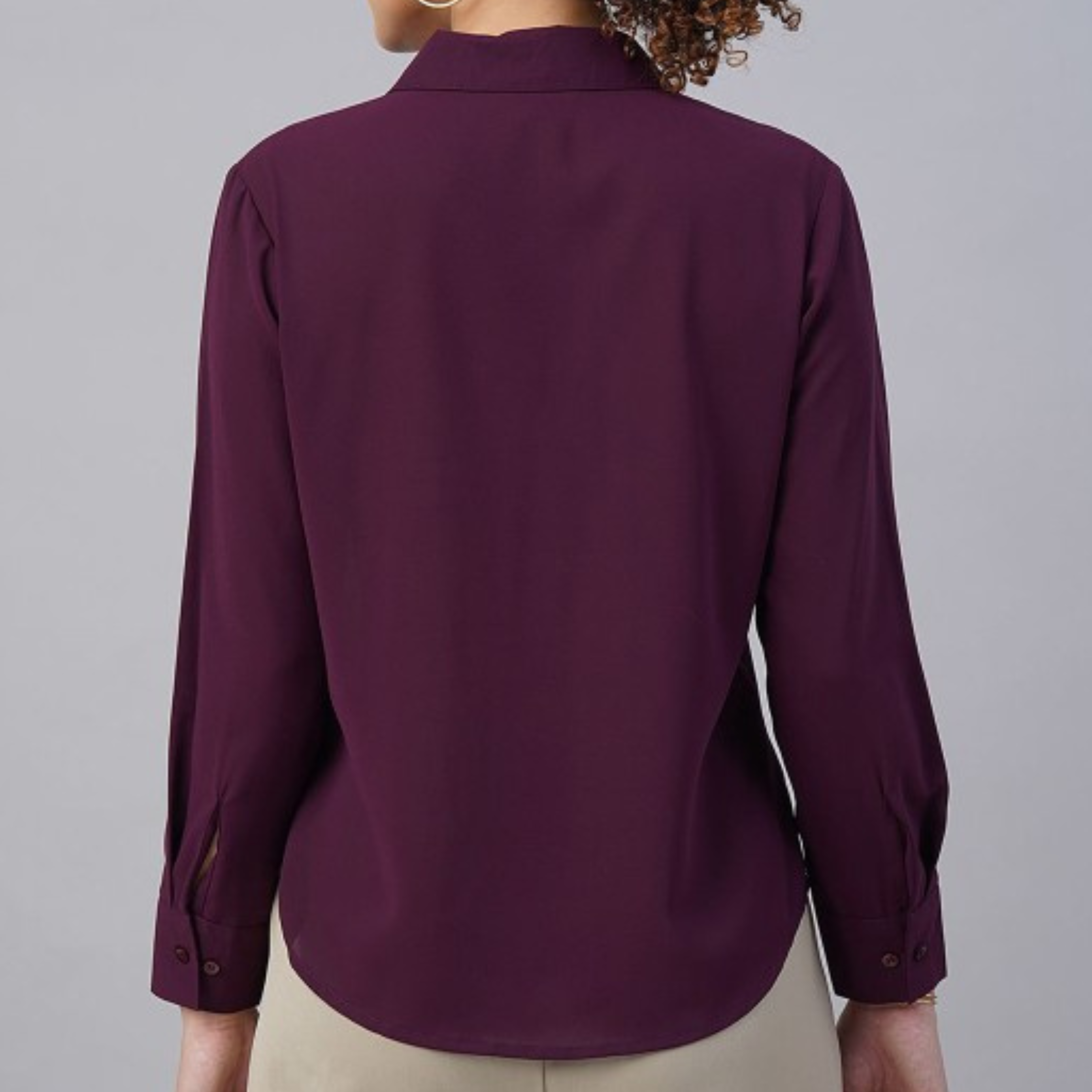 Plum V-Collar Long Sleeve Office Shirt