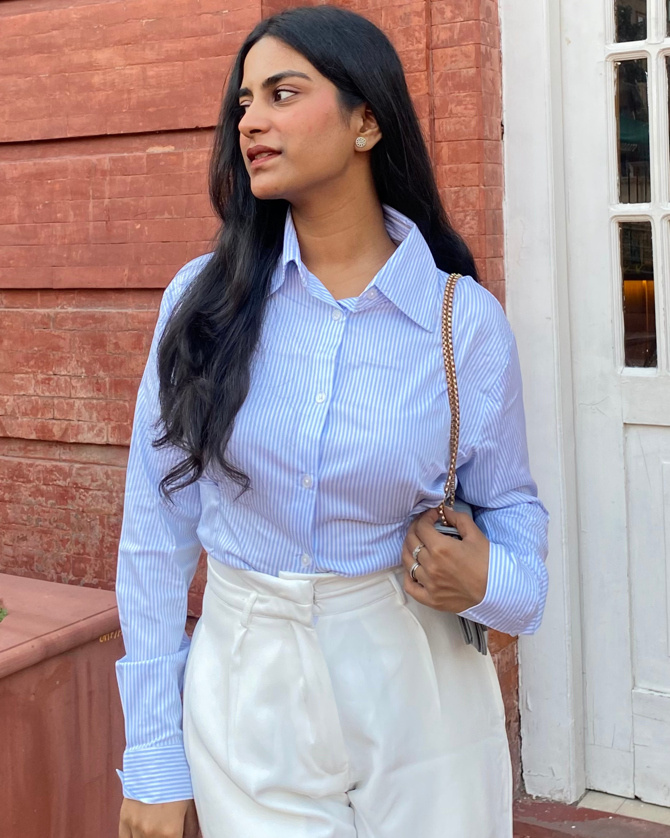 Soft Blue Striped Shirt for Women