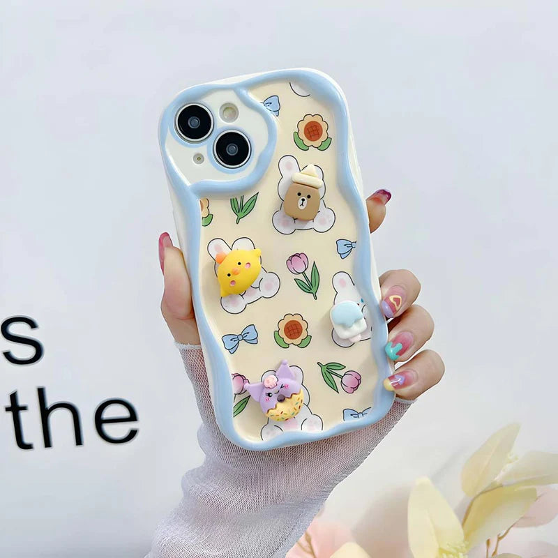 3D Cute Pet Flower and Toy Soft Light Color Blue Case With Random Heart Shape Bracelet iPhone case