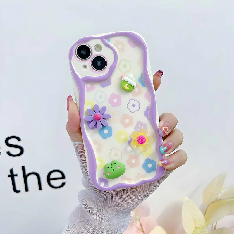 3D Cute Pet Flower and Toy Soft Light Purple Color Case With Random Heart Shape Bracelet iPhone case