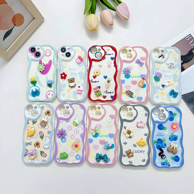 3D Cute Pet Flower and Toy Soft Multi Color Case With Random Heart Shape Bracelet iPhone case