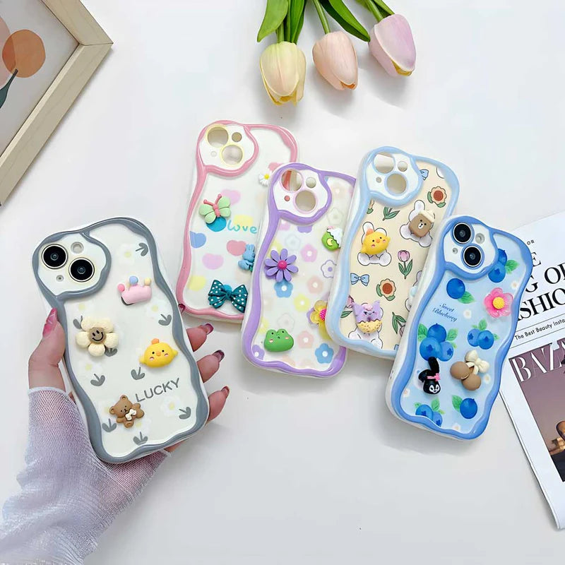 3D Cute Pet Flower and Toy Soft Multi Light Color Case With Random Heart Shape Bracelet iPhone case