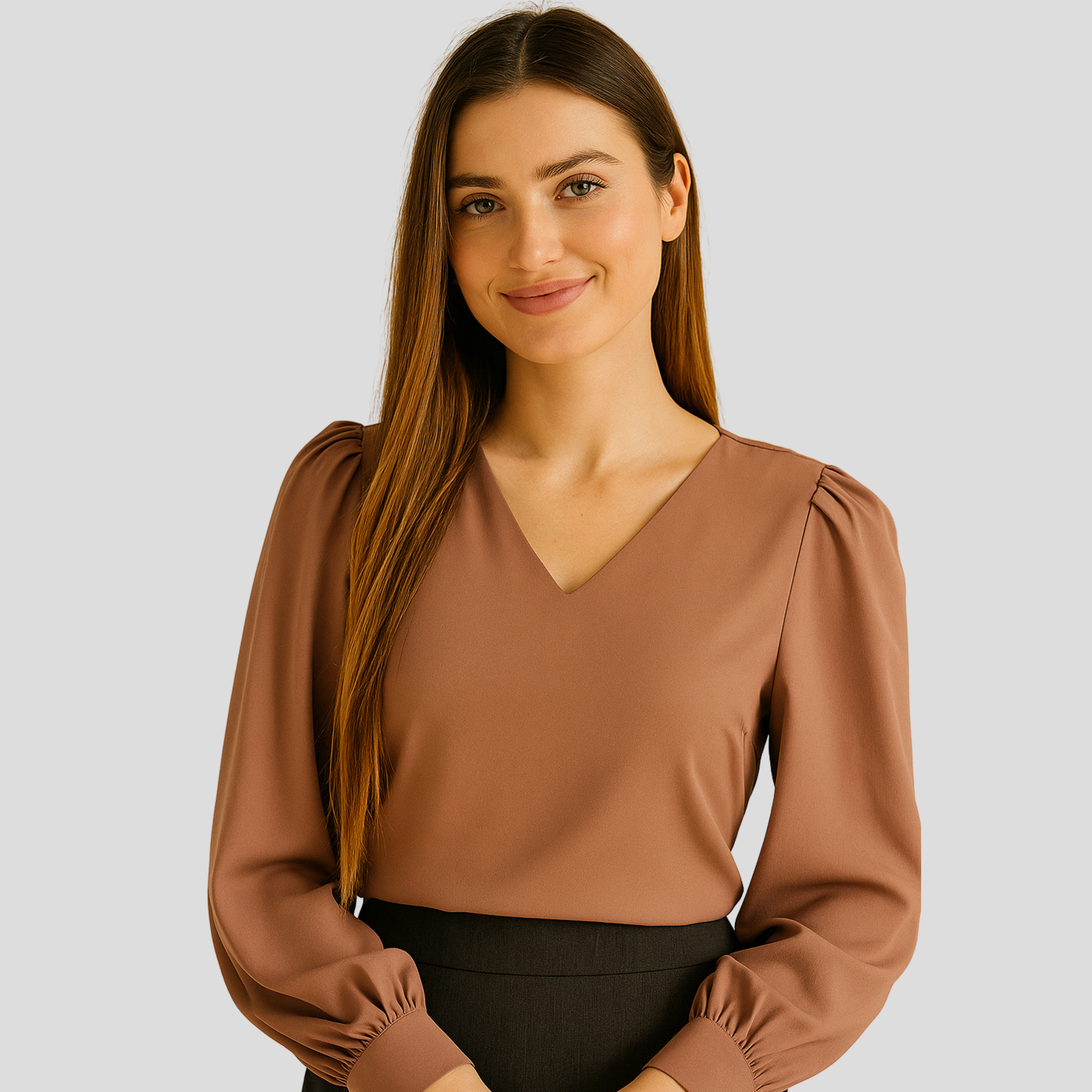 V-Neck Puff Sleeve Blouse