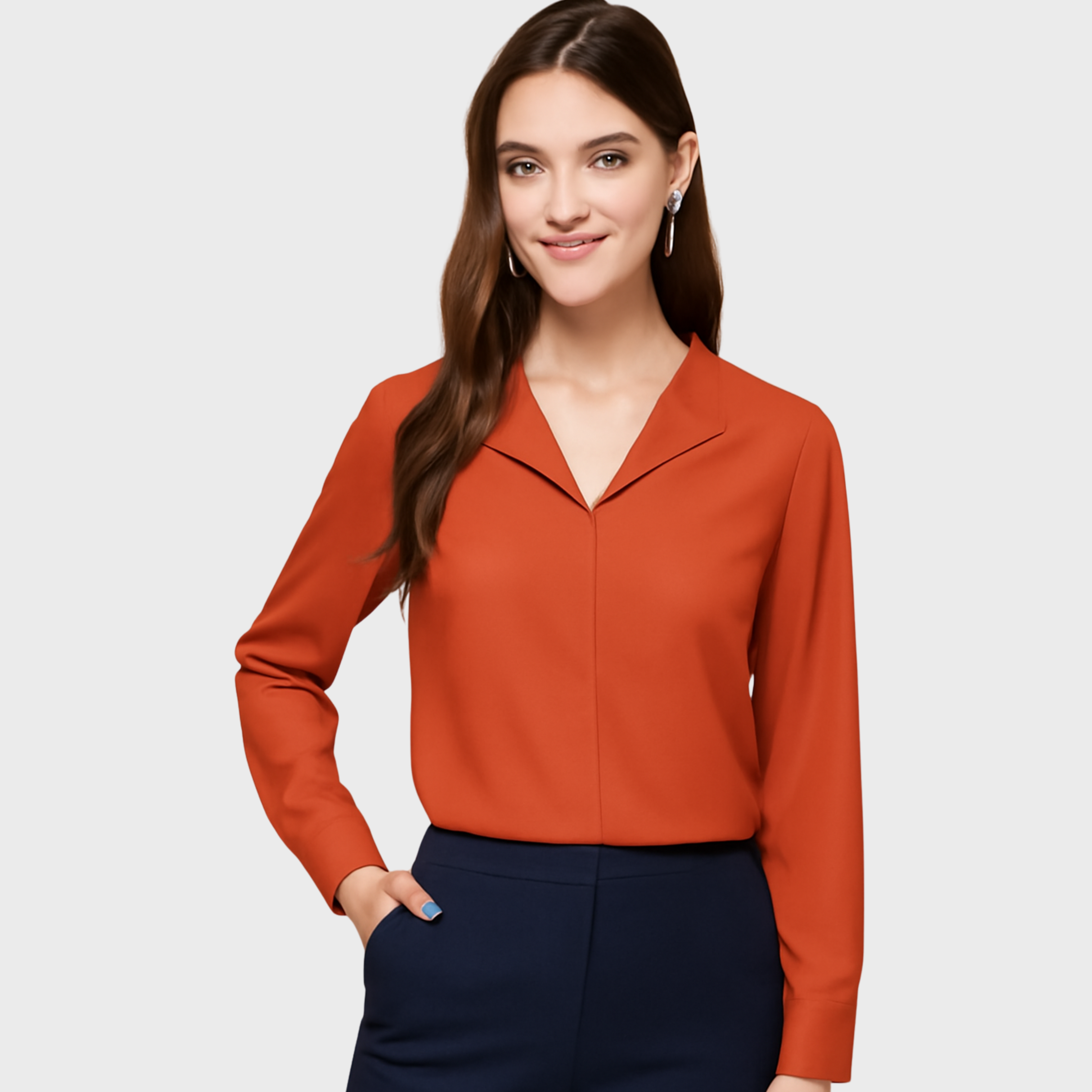 V-Neck Collar Long Sleeve Top