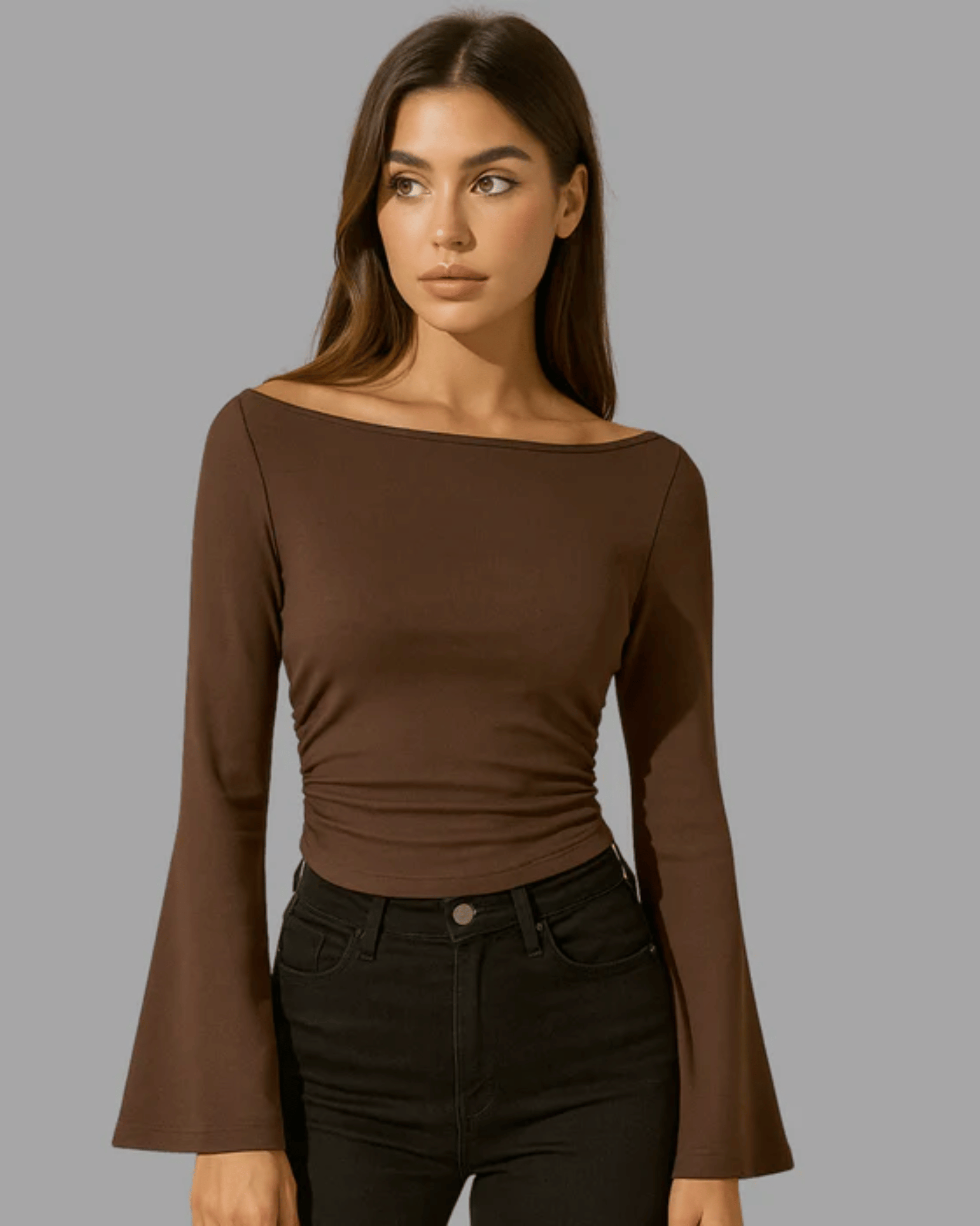 Chocolate Ruched Long Sleeve Top