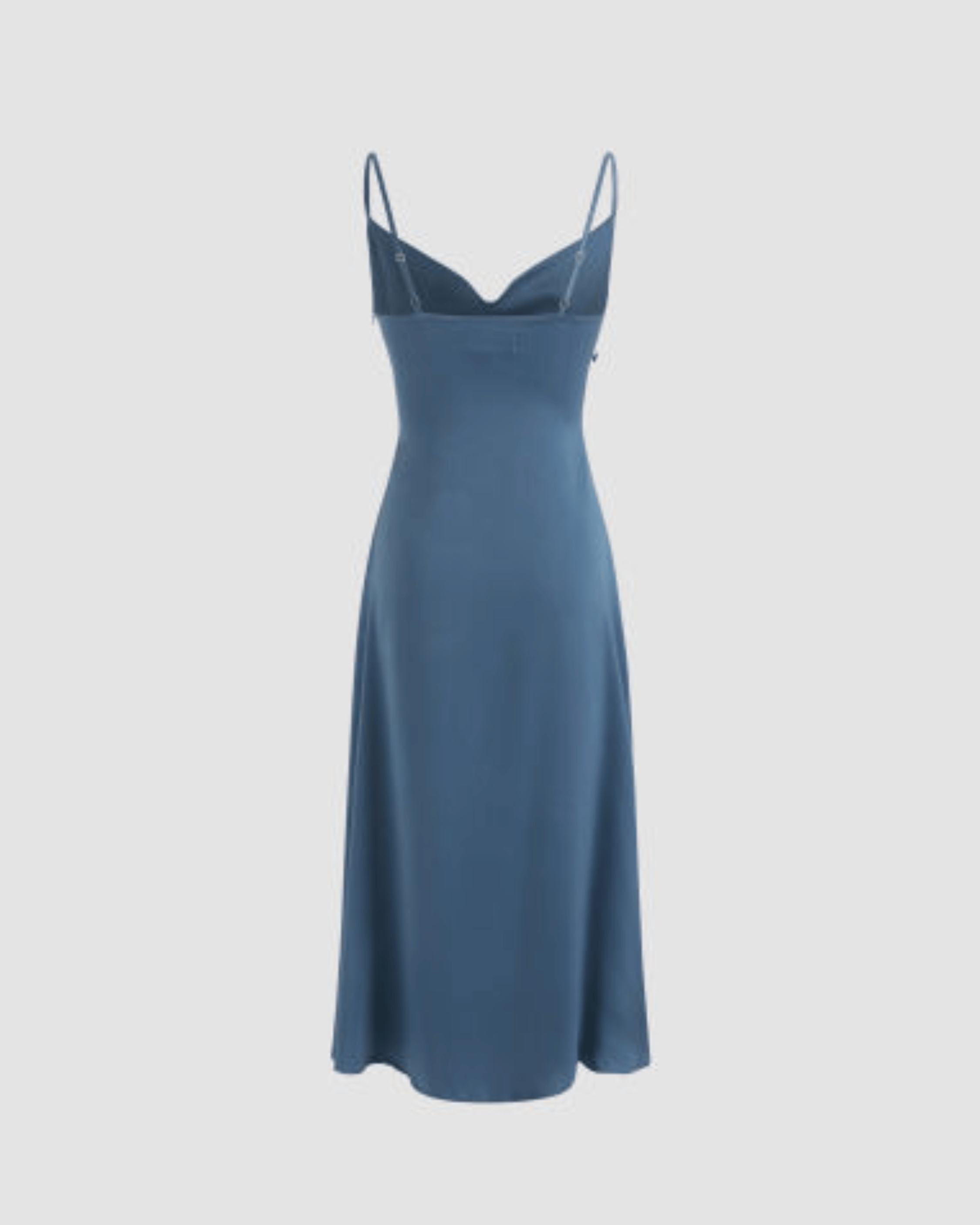 Solid Draped Cowl Neck Midi Dress with Slit Detail