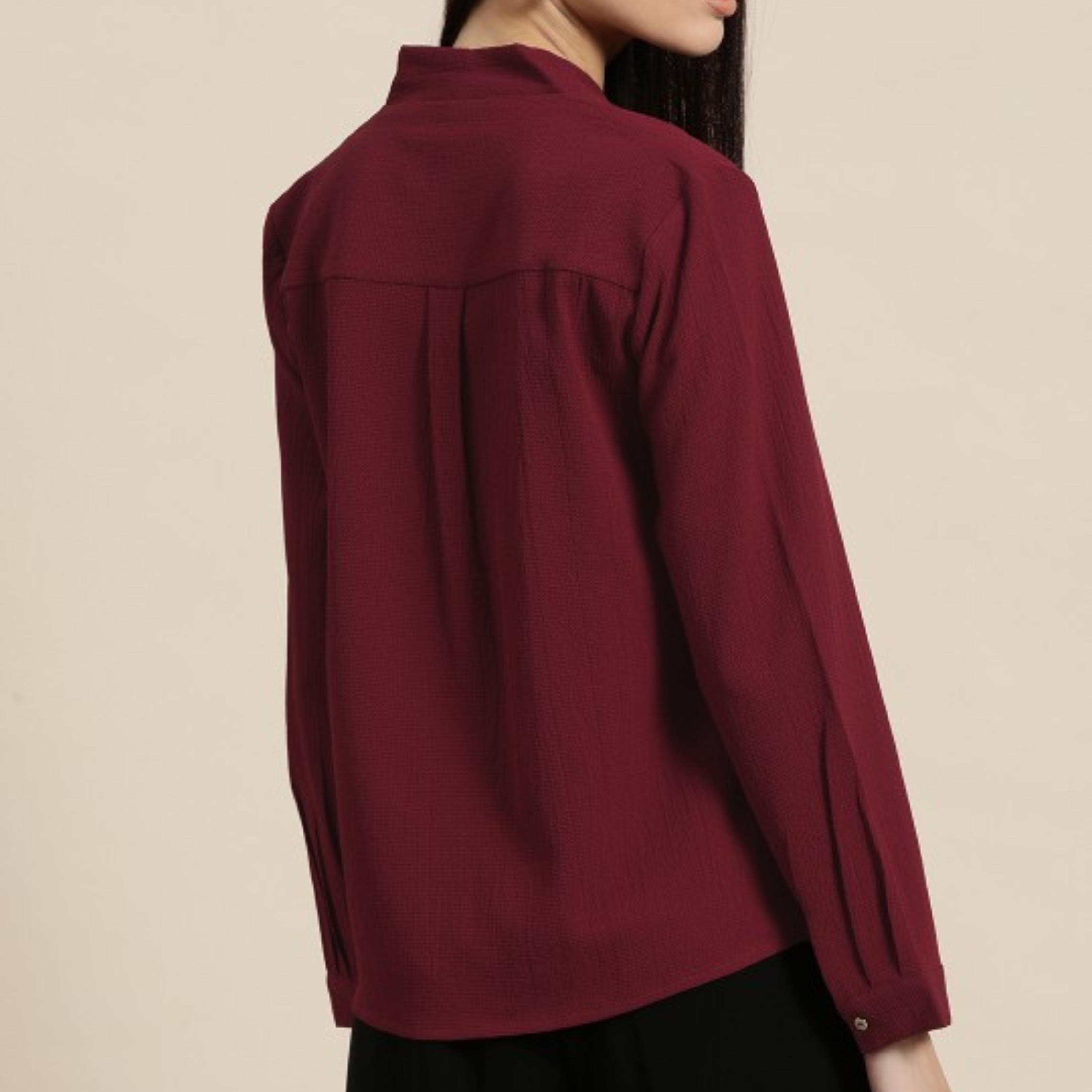 Maroon Collar Long Sleeve Top