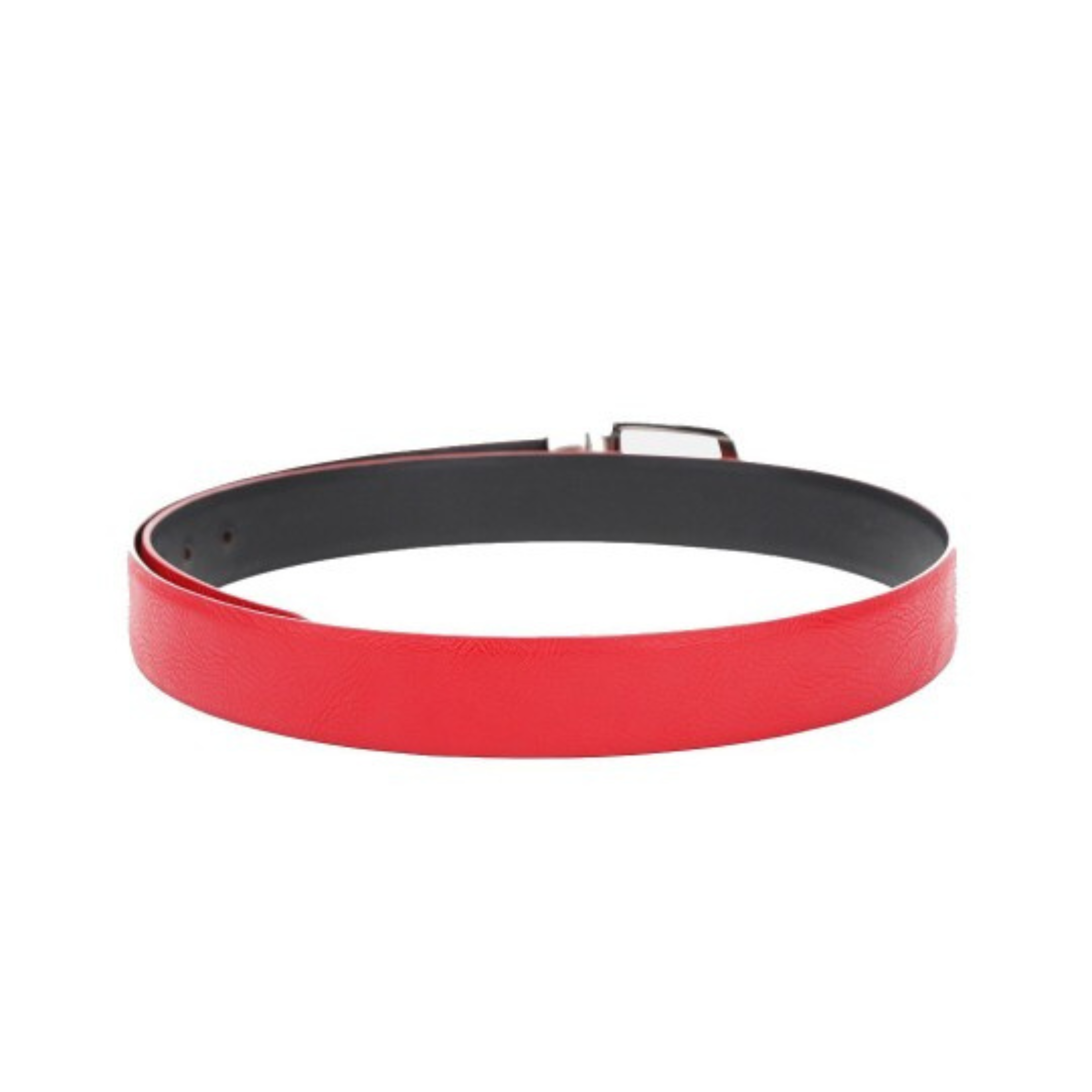 Red Faux Leather Belt with Silver Buckle