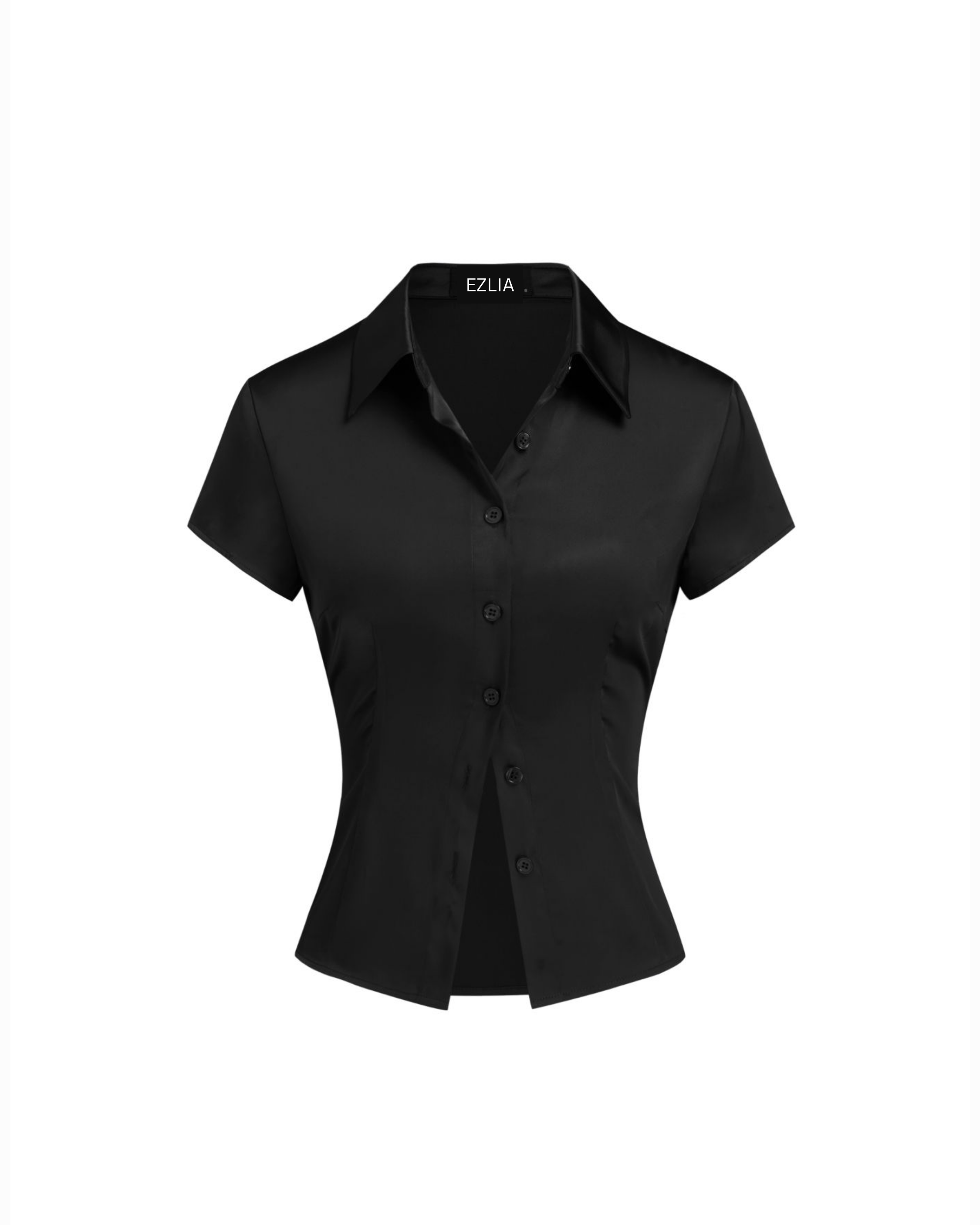 Collared Satin Shirt with Short Sleeves