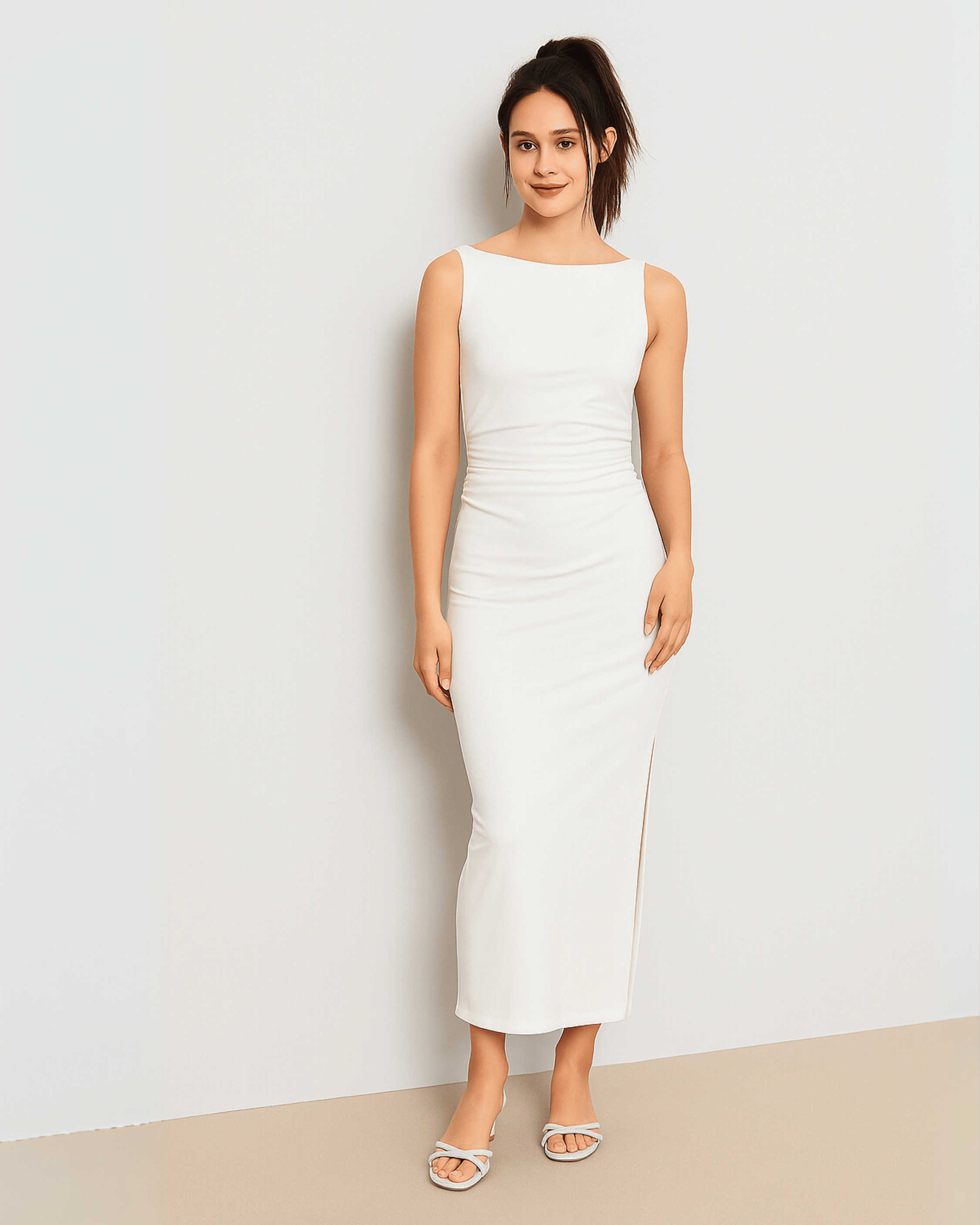 White Sleeveless Bodycon Midi Dress