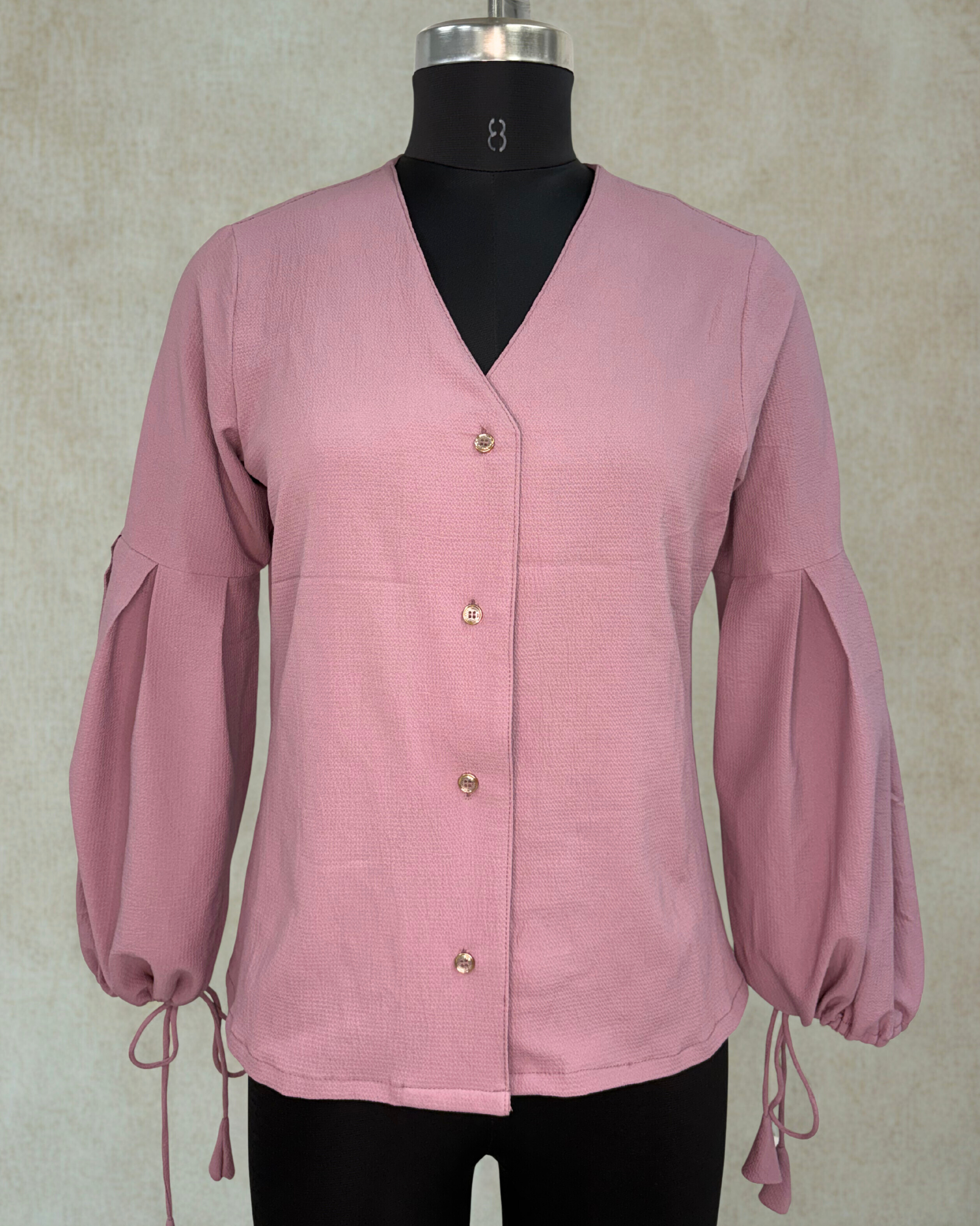 Lavender V-Neck Button Top