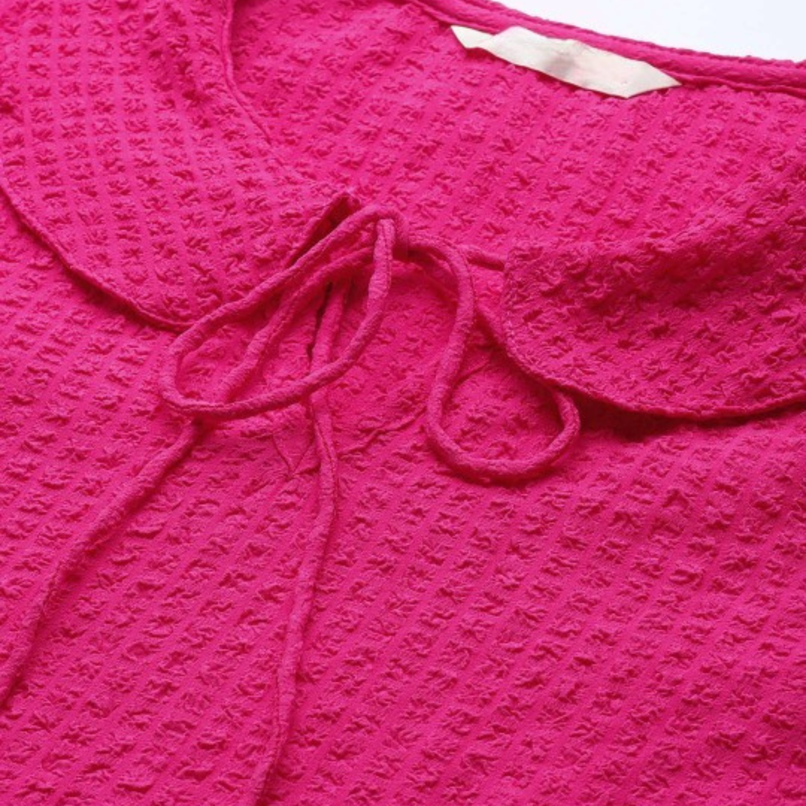 Hot Pink Puff Sleeve Tie-Neck Top