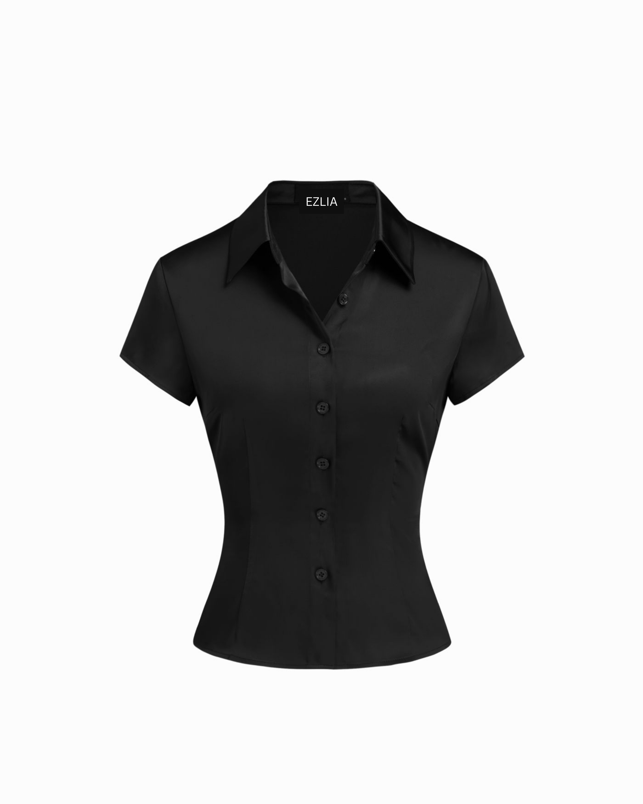Collared Satin Shirt with Short Sleeves