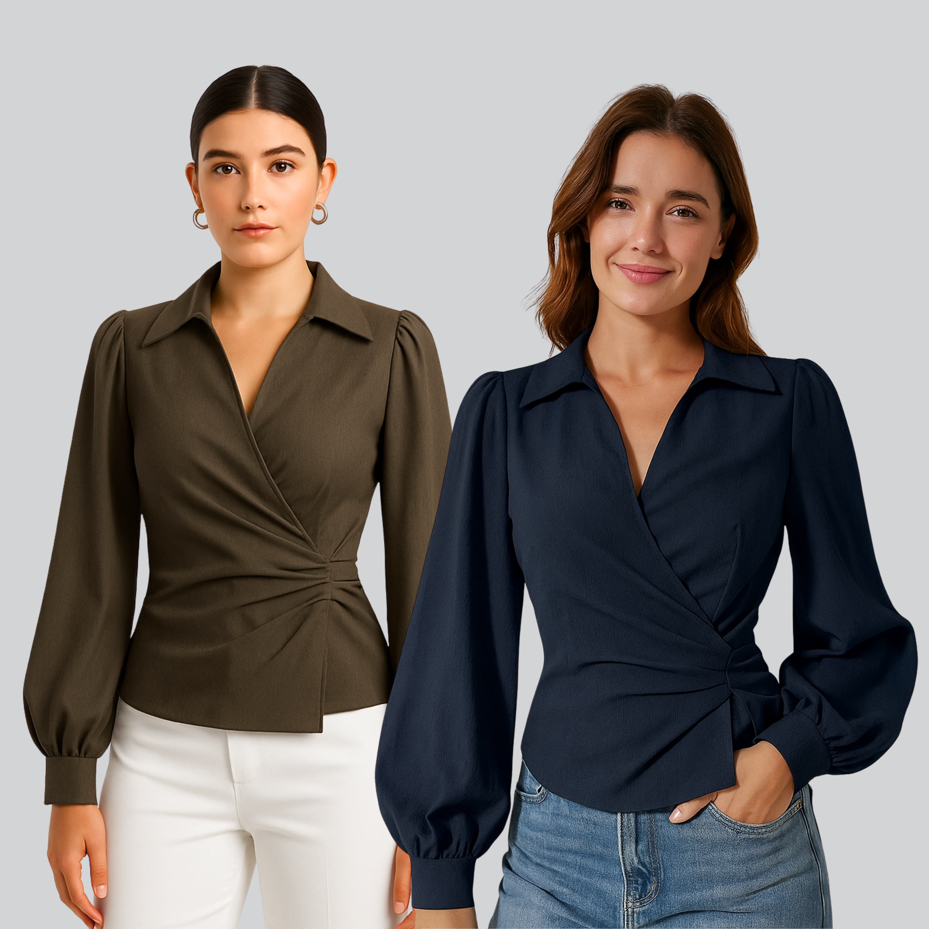 COMBO: V-Neck Bubble Wrap Brown & Blue Top