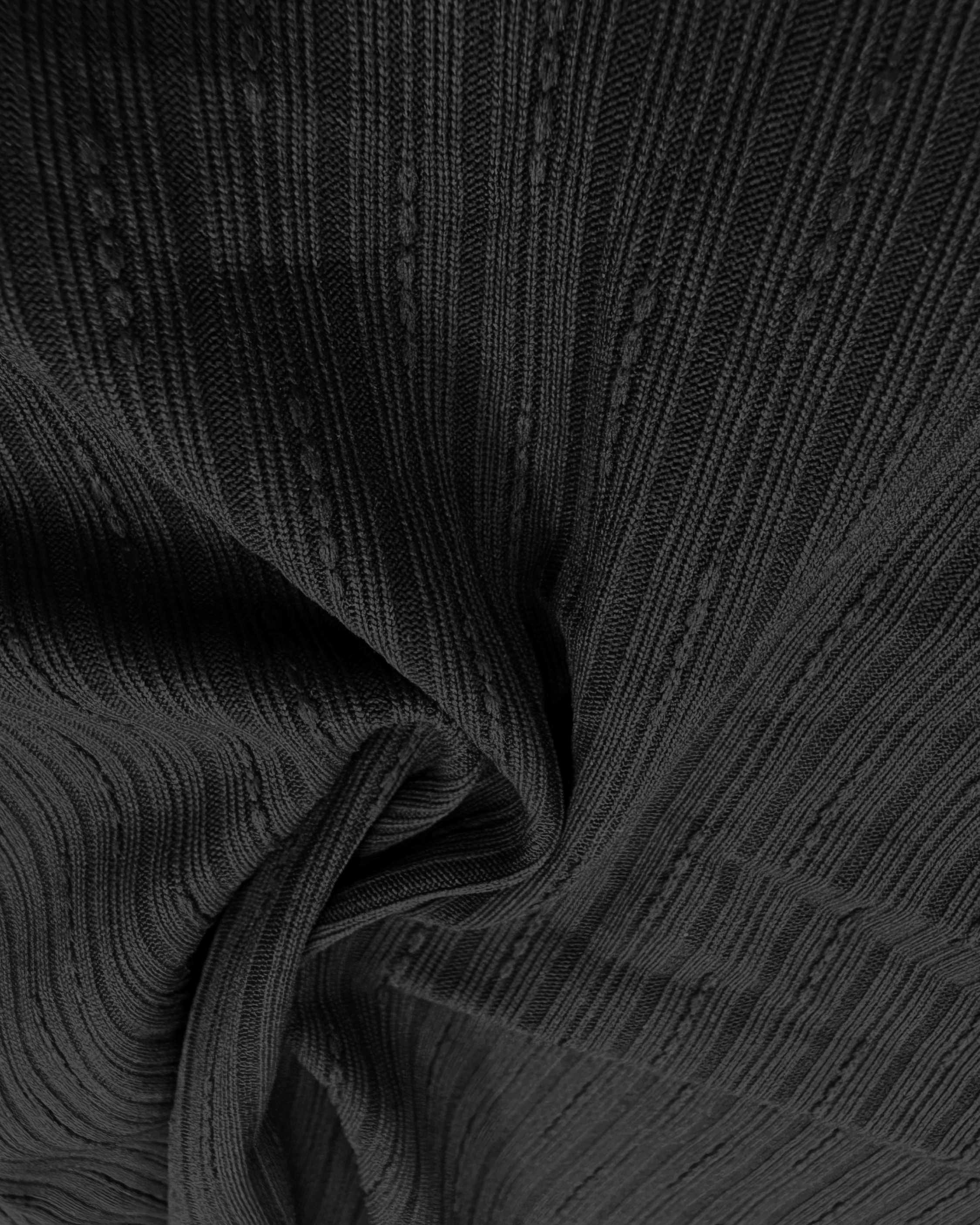 Black Wrap Effect Ribbed Top