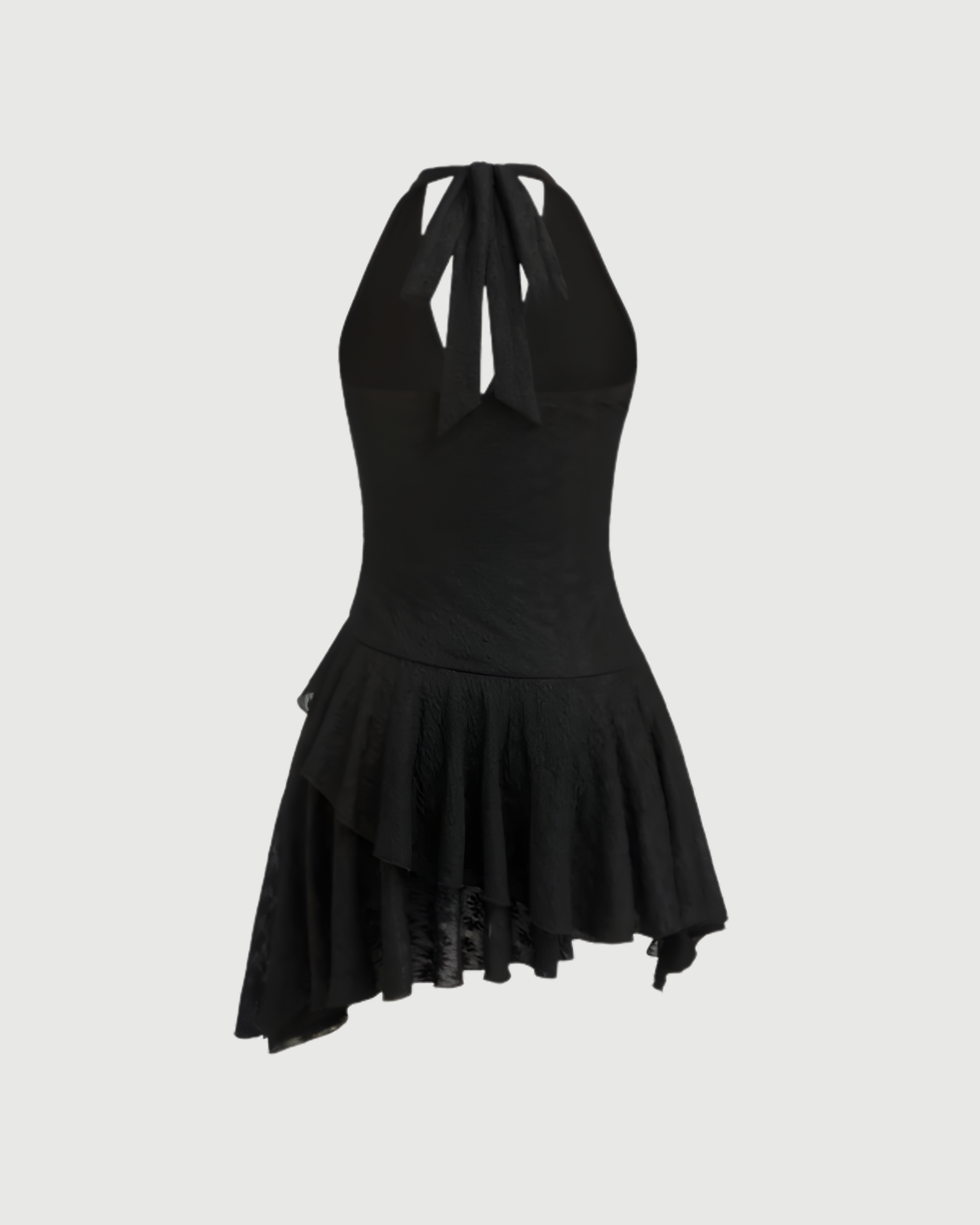 Black Lace Halter-Neck Mini Dress with Knotted Waist