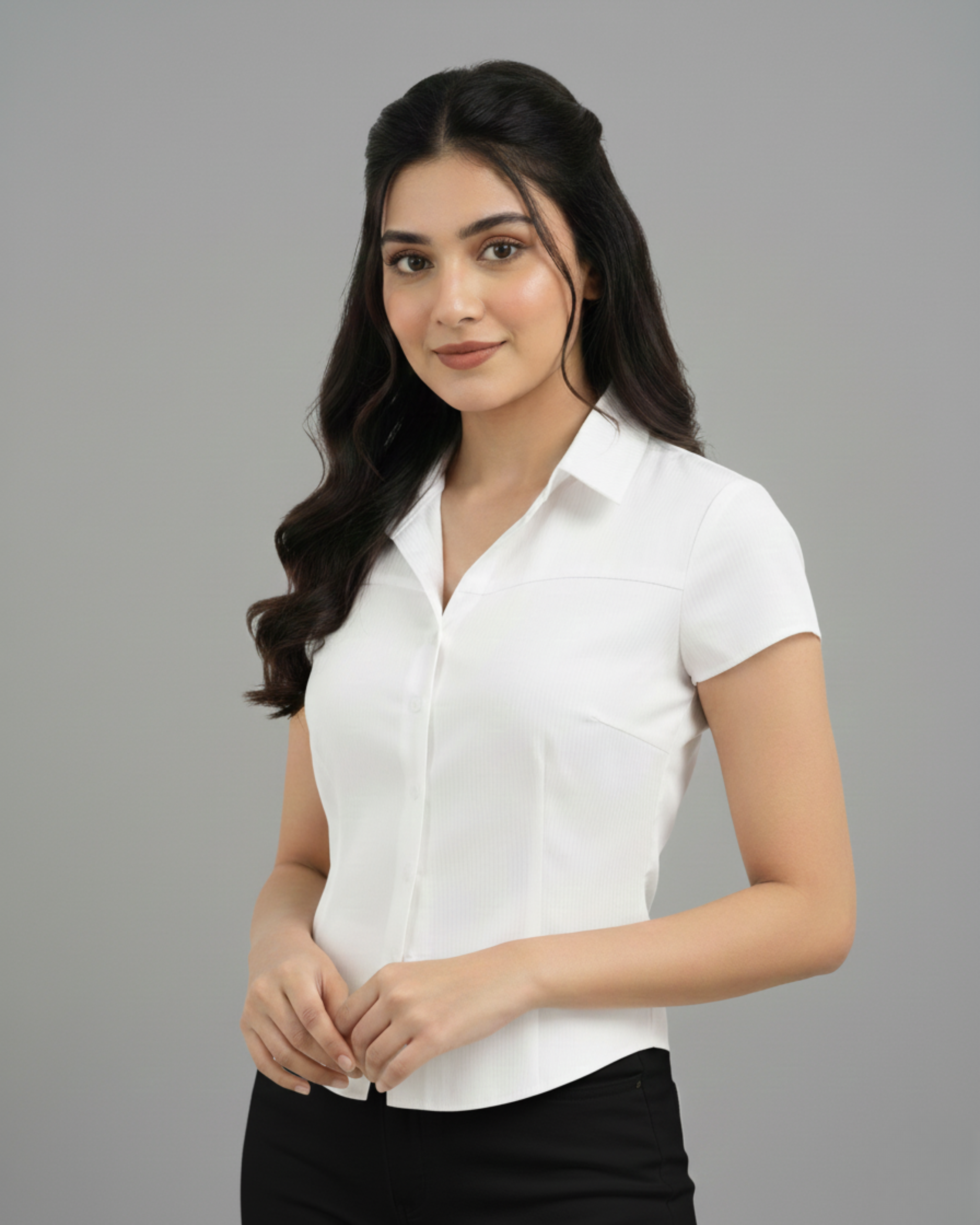 White Fitted Short Sleeve Shirt
