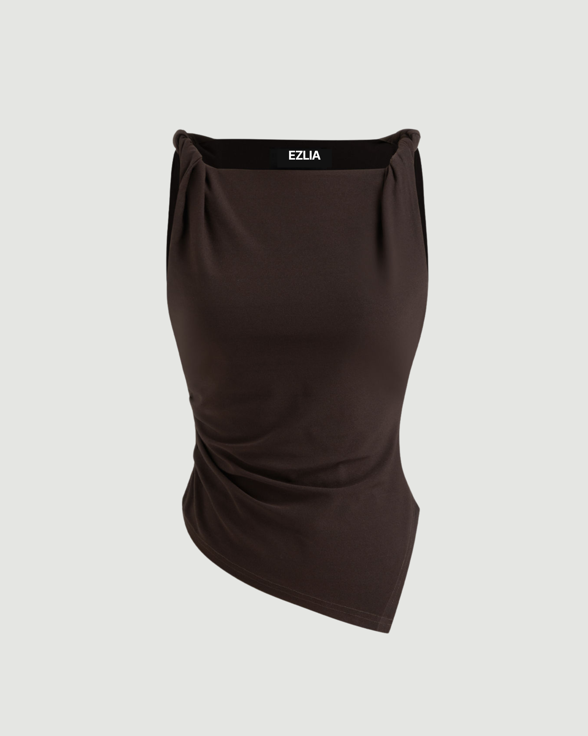 Brown Sleeveless Draped Top