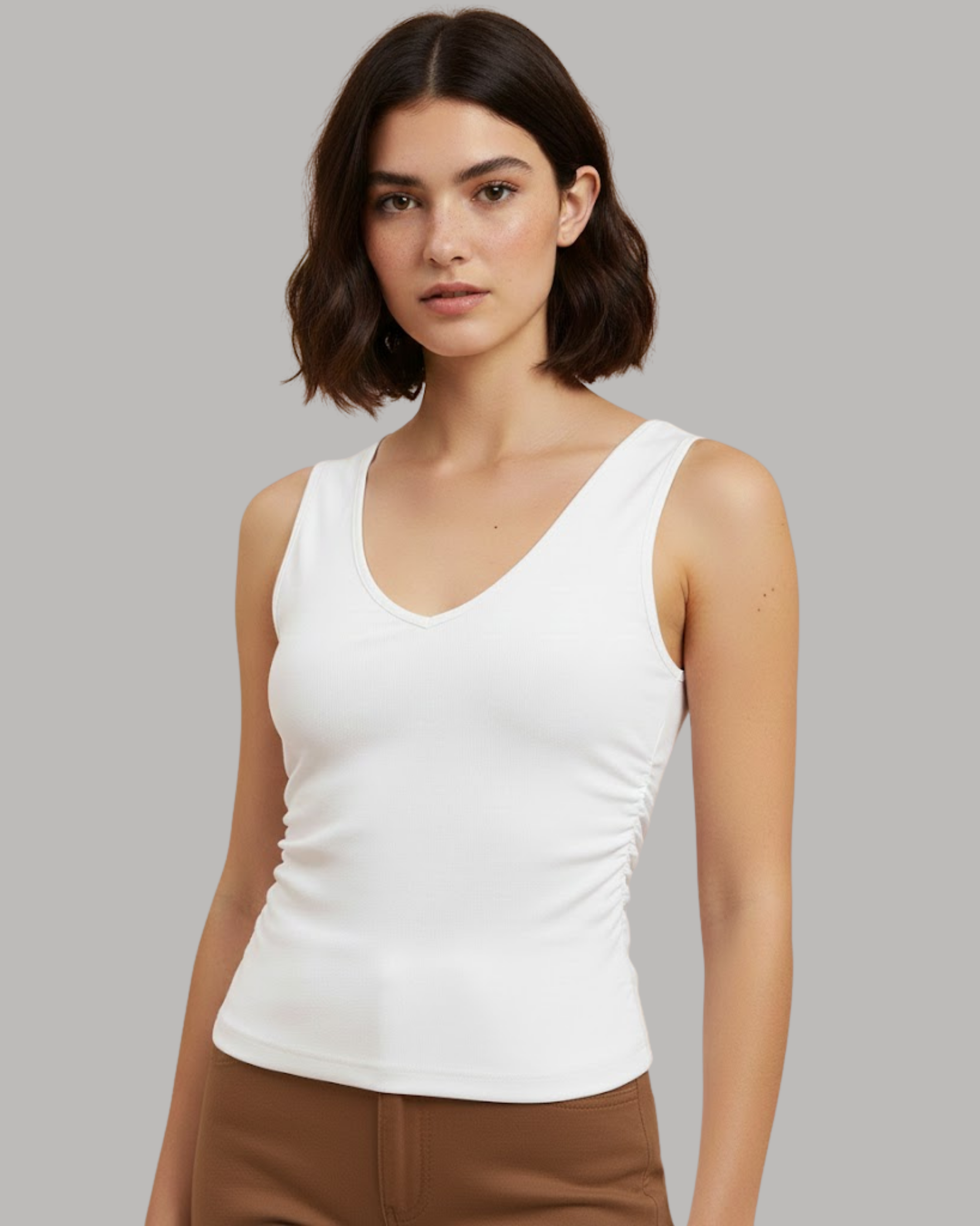 White V-Neck Sleeveless Crop Top