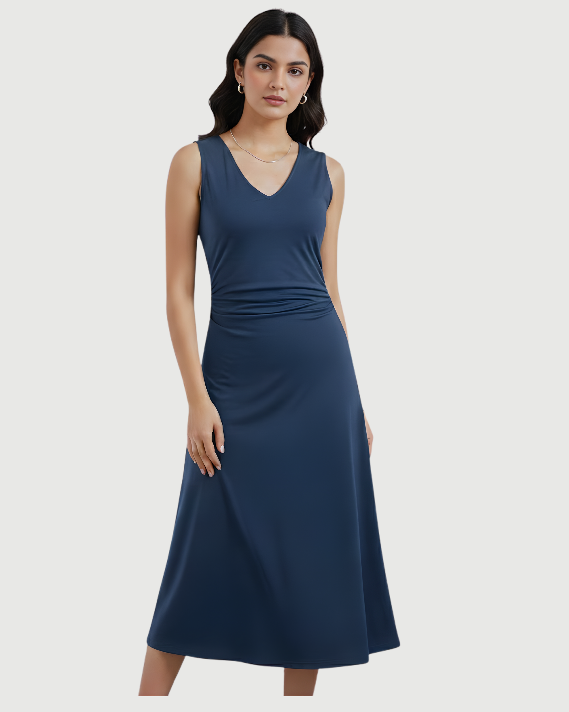 Elegant V-Neck Ruched Maxi Gown-Blue