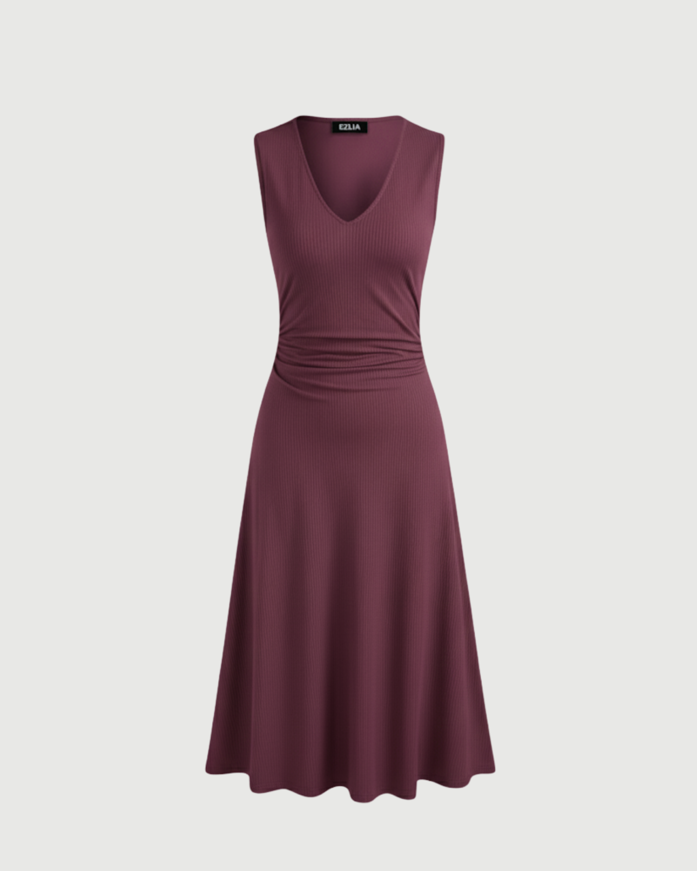Elegant V-Neck Ruched Maxi Gown-Maroon