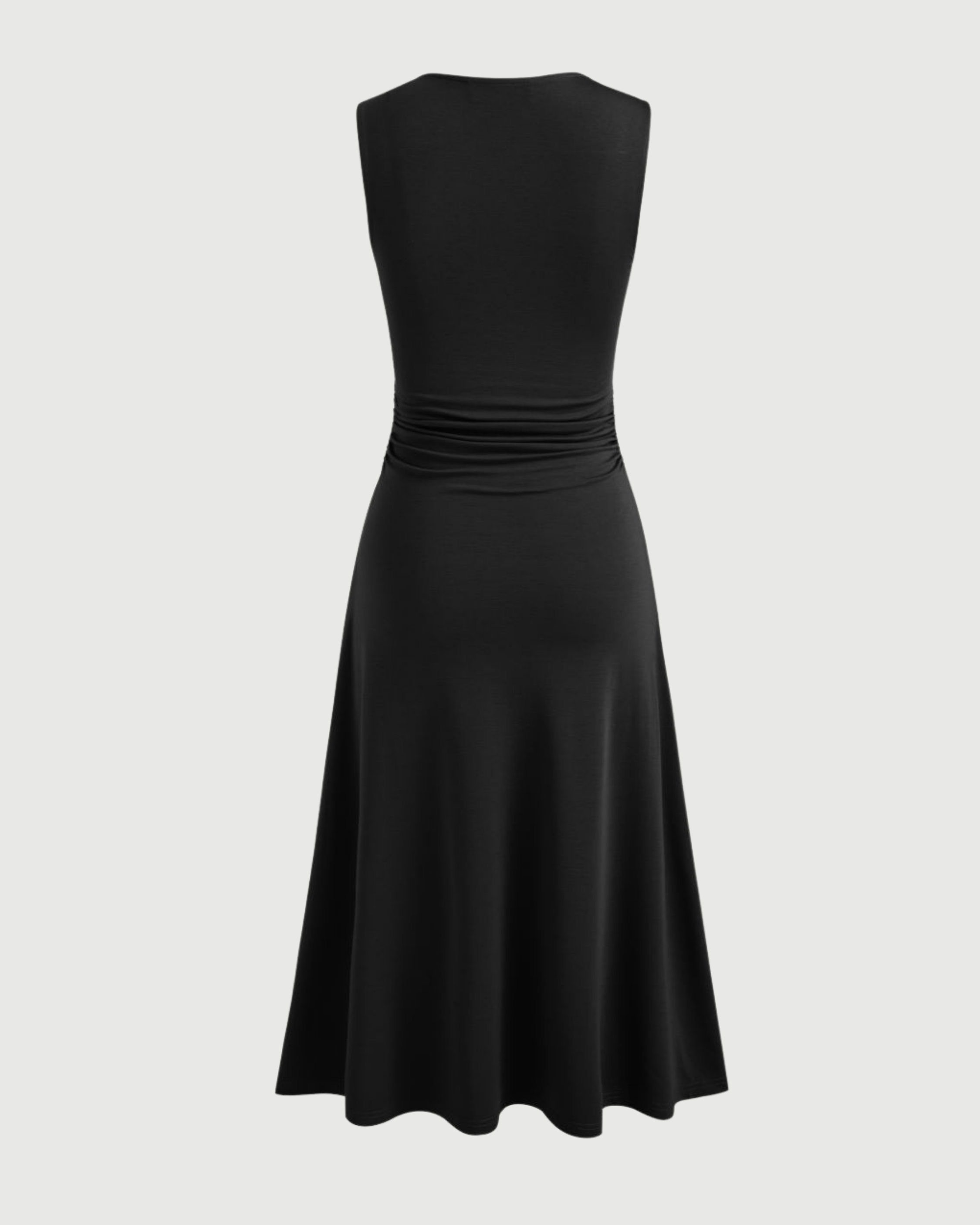 Elegant V-Neck Ruched Maxi Gown - Black